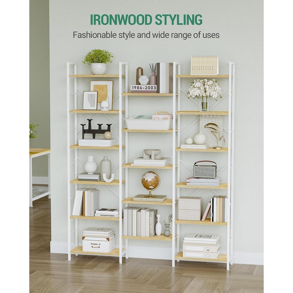 BÜCHERREGAL 6 Etagen 17 Fächer Eiche-Weiß 152 x 186 cm - Weiß, Holzwerkstoff (152/186/24cm)
