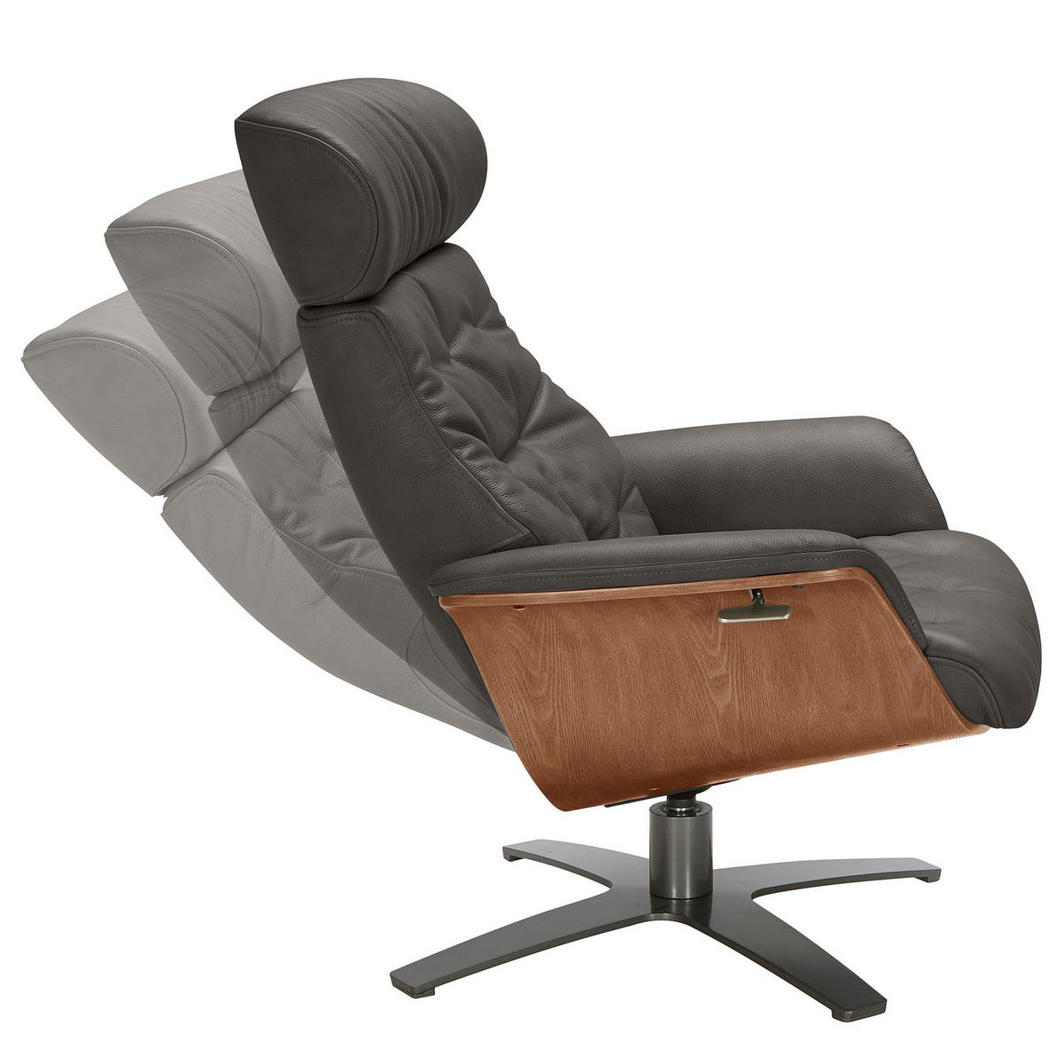RELAXSESSEL - Dunkelgrau, Leder/Holz (79/100/84cm) - home24