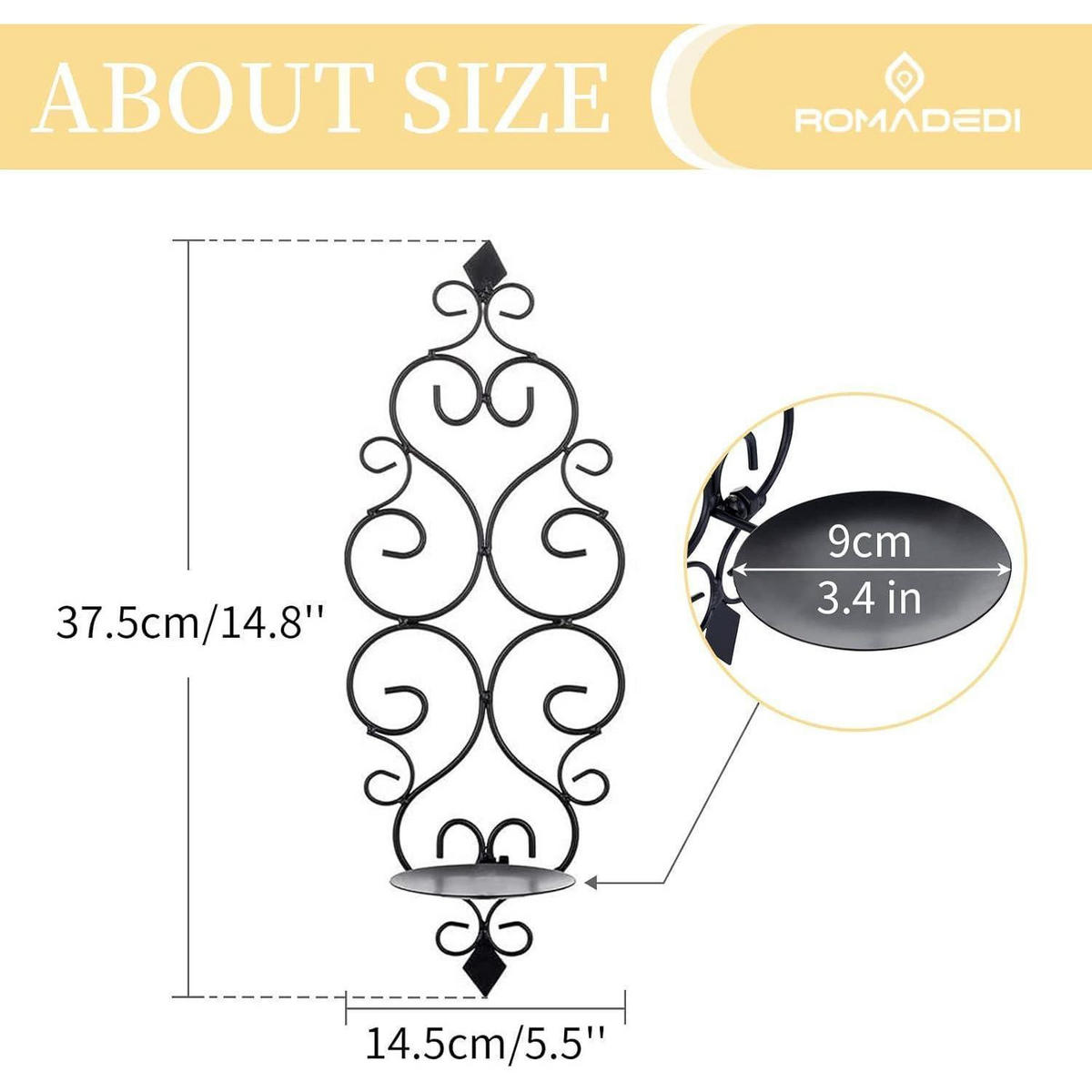KERZENHALTER Wand 2er-Set Metall Schwarz 37,6 cm - Schwarz, Metall (14.5/37.5/14.5cm)