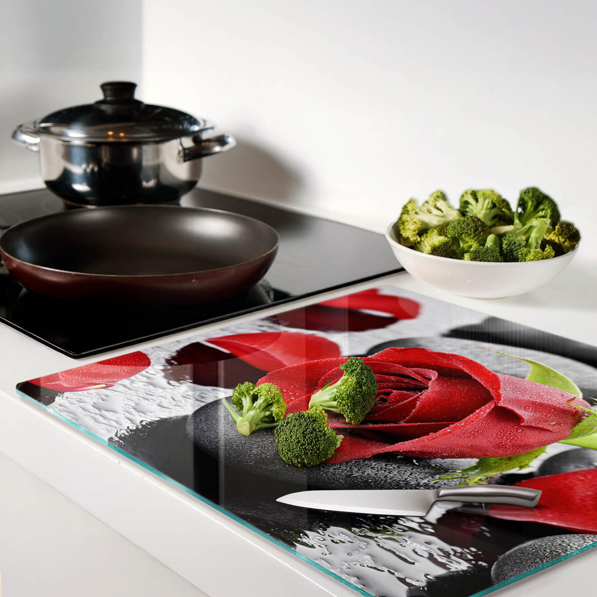 GLASPLATTE 60x52 cm Rote Rose - Rot, Glas (60/0.4/52cm) - TULUP