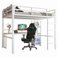 HOCHBETT 140/200 cm Weiß mit Schreibtisch und USB- sowie Type-C-Anschlüssen aus Eisenrahmen - Weiß, Metall (140/200cm) - OKWISH