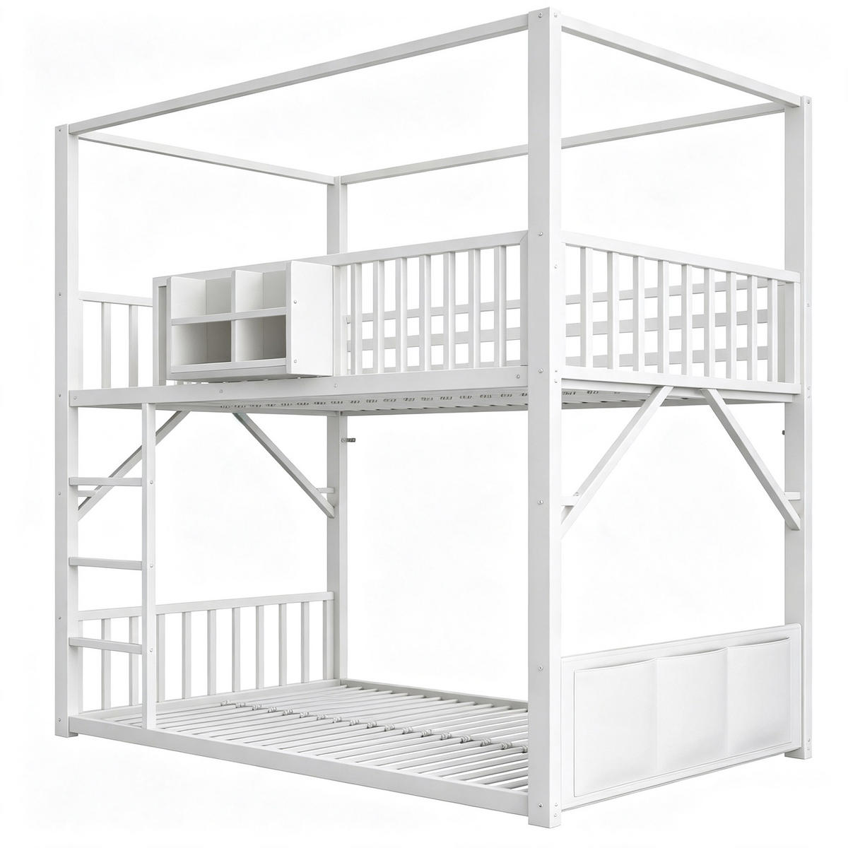 ETAGENBETT 90/200 cm Metall mit Dachdesign, DE-41590, in Weiß - Weiß, Metall (90/200cm) - ComfortXL