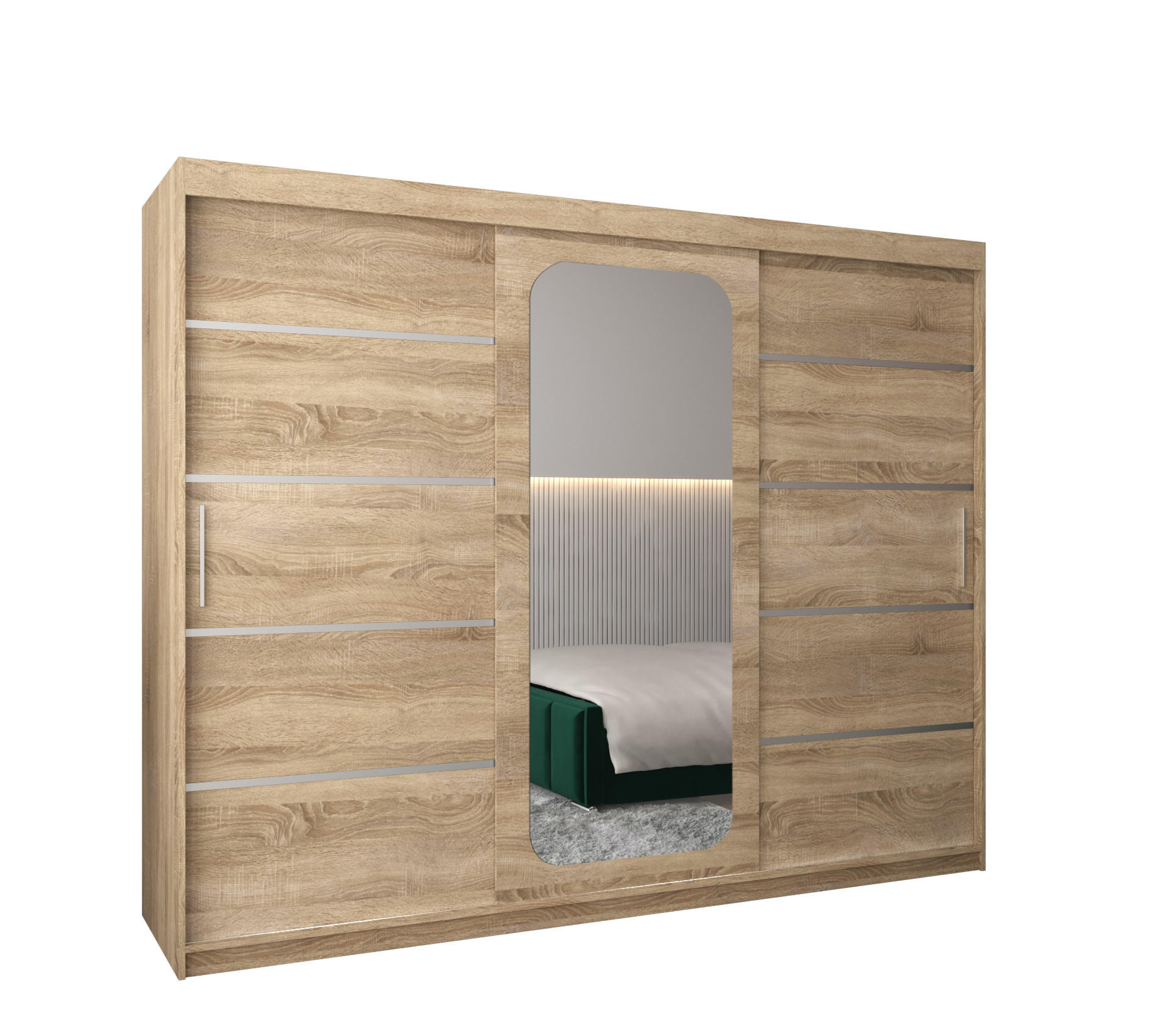 SCHWEBETÜRENSCHRANK 200/250/62 3-türig - Silberfarben/Sonoma Eiche, Holz/Kunststoff (250/200/62cm) - MÖBEL KRYSPOL