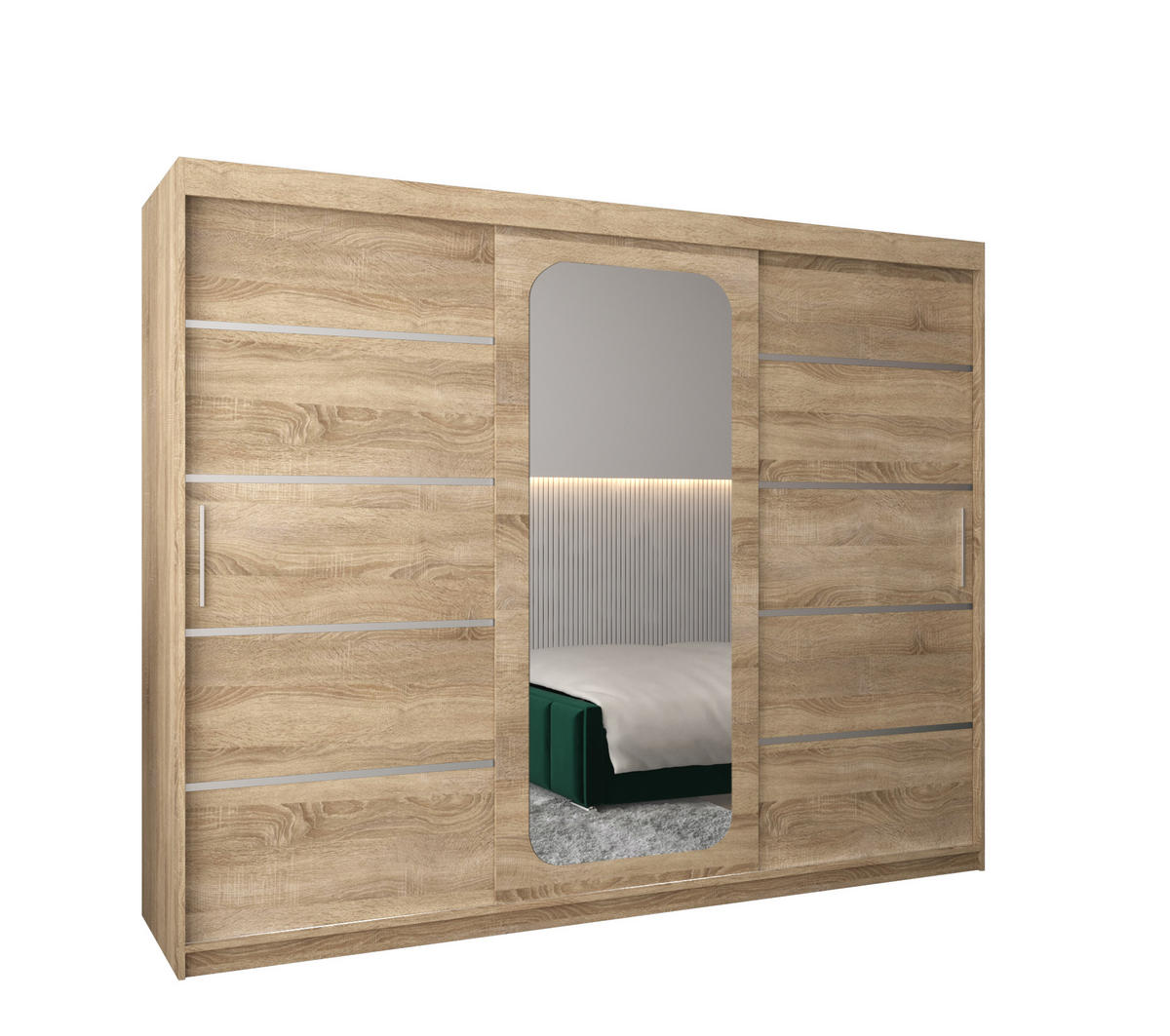 SCHWEBETÜRENSCHRANK 200/250/62 3-türig - Silberfarben/Sonoma Eiche, Holz/Kunststoff (250/200/62cm) - MÖBEL KRYSPOL