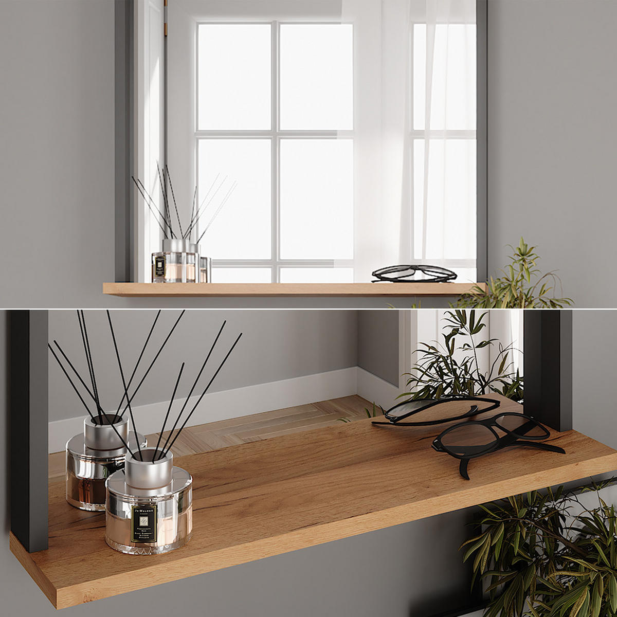 STĚNOVÉ ZRCADLO Orlando Antracit/zlatý dub - medově dubová/antracitová, kompozitní dřevo (57/60/12cm) - Vicco