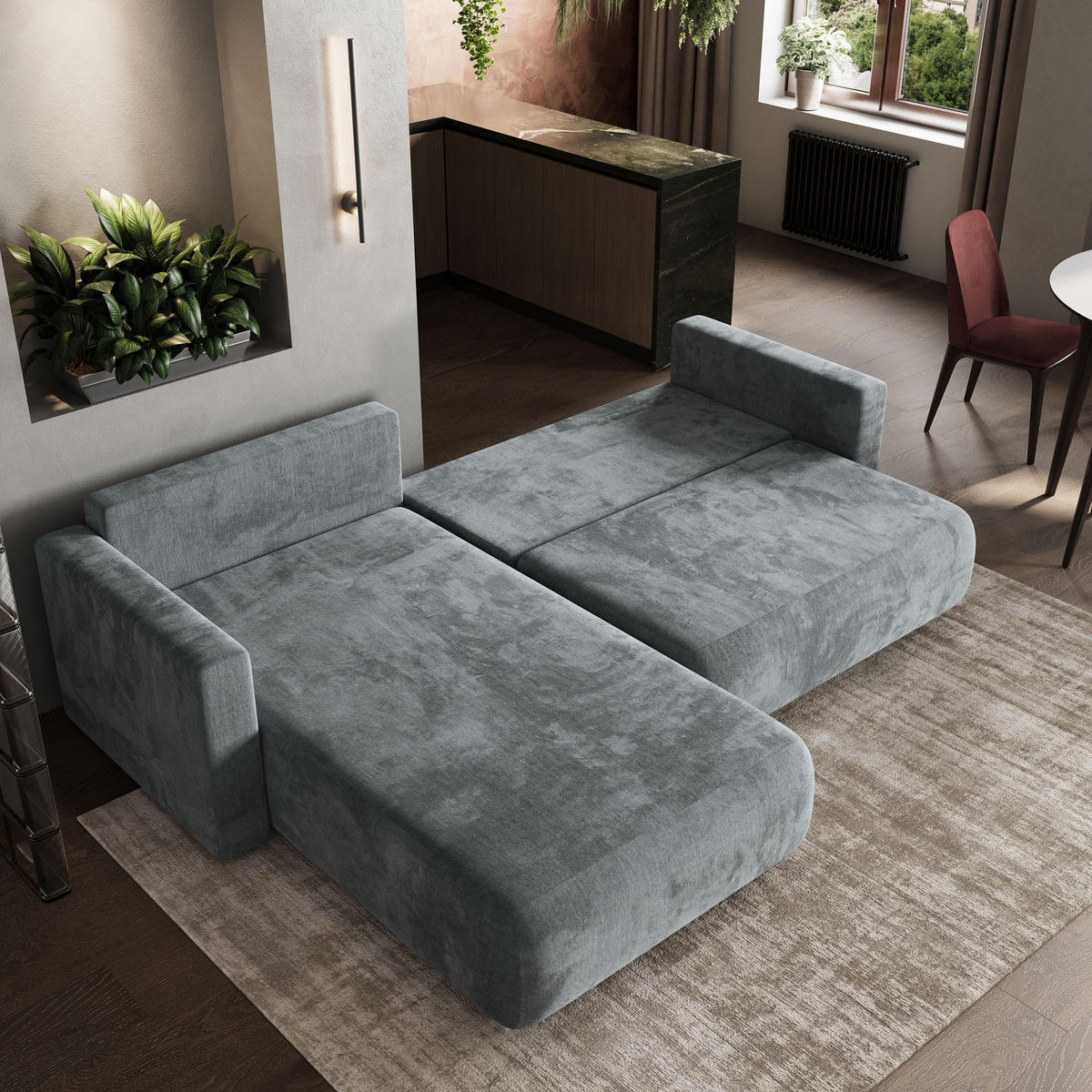 ROHOVÁ SEDAČKA TURIN šedá - šedá, dřevo/textil (265/183cm) - MASSENO