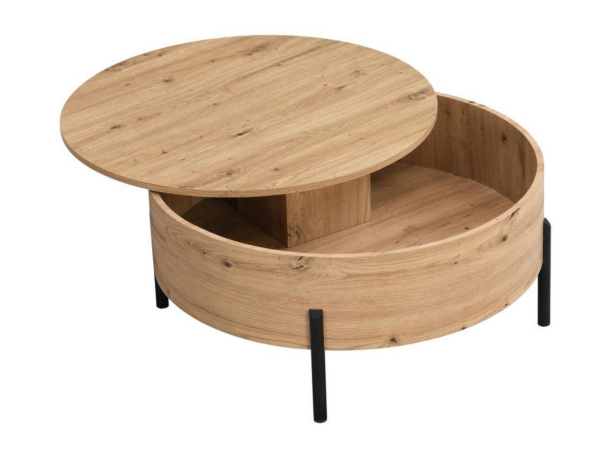 COUCHTISCH mit drehbarer Tischplatte & Stauraum - MDF - Holzfarben - YEMELIA - Naturfarben, Holz (80/80/35.5cm) - Vente-Unique