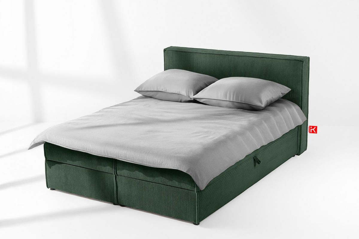 BOXSPRINGBETT ROTI mit Stauraum, dunkelgrün - Dunkelgrün/Schwarz, Holz/Holzwerkstoff (140/200cm) - KONSIMO®