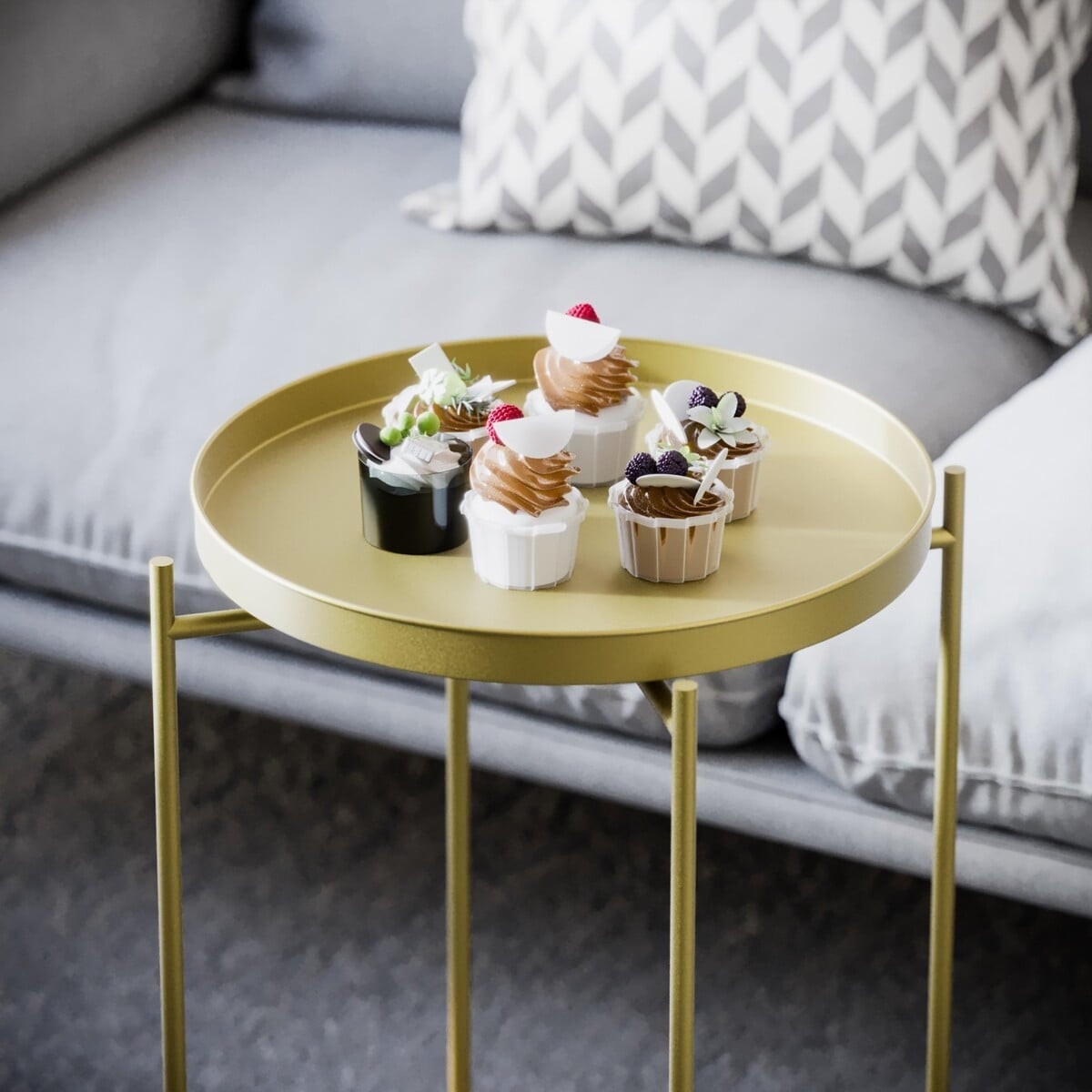 BEISTELLTISCH mit runder platte mit rand aus metall 46/46/56 cm - Goldfarben, Metall (46/46/56cm) - Calicosy