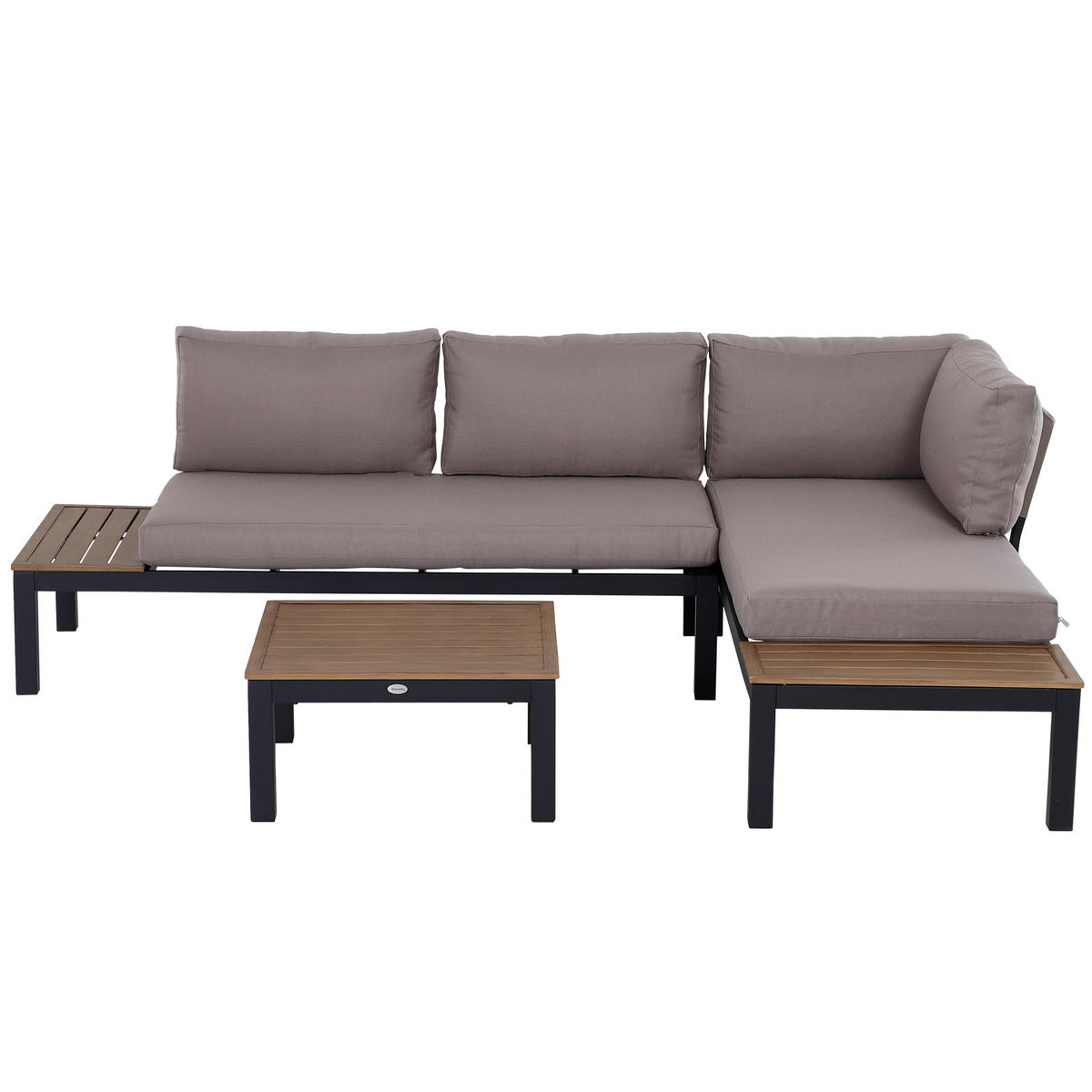 GARTENMÖBEL-SET FÜR 3 PERSONEN DE-06520 Sofa mit Kissen, Beistelltisch Outdoor, Aluminium - Naturfarben/Grau, Textil/Metall - ComfortXL
