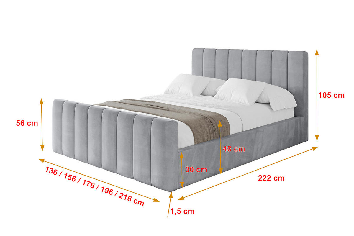POLSTERBETT mit Bettkasten, Fußteil und Lattenrost, Boxbett ohne Matratze - STERA-Z 180x200 Hellgrau - Hellgrau, Holzwerkstoff/Textil (180/200cm) - ALTDECOR