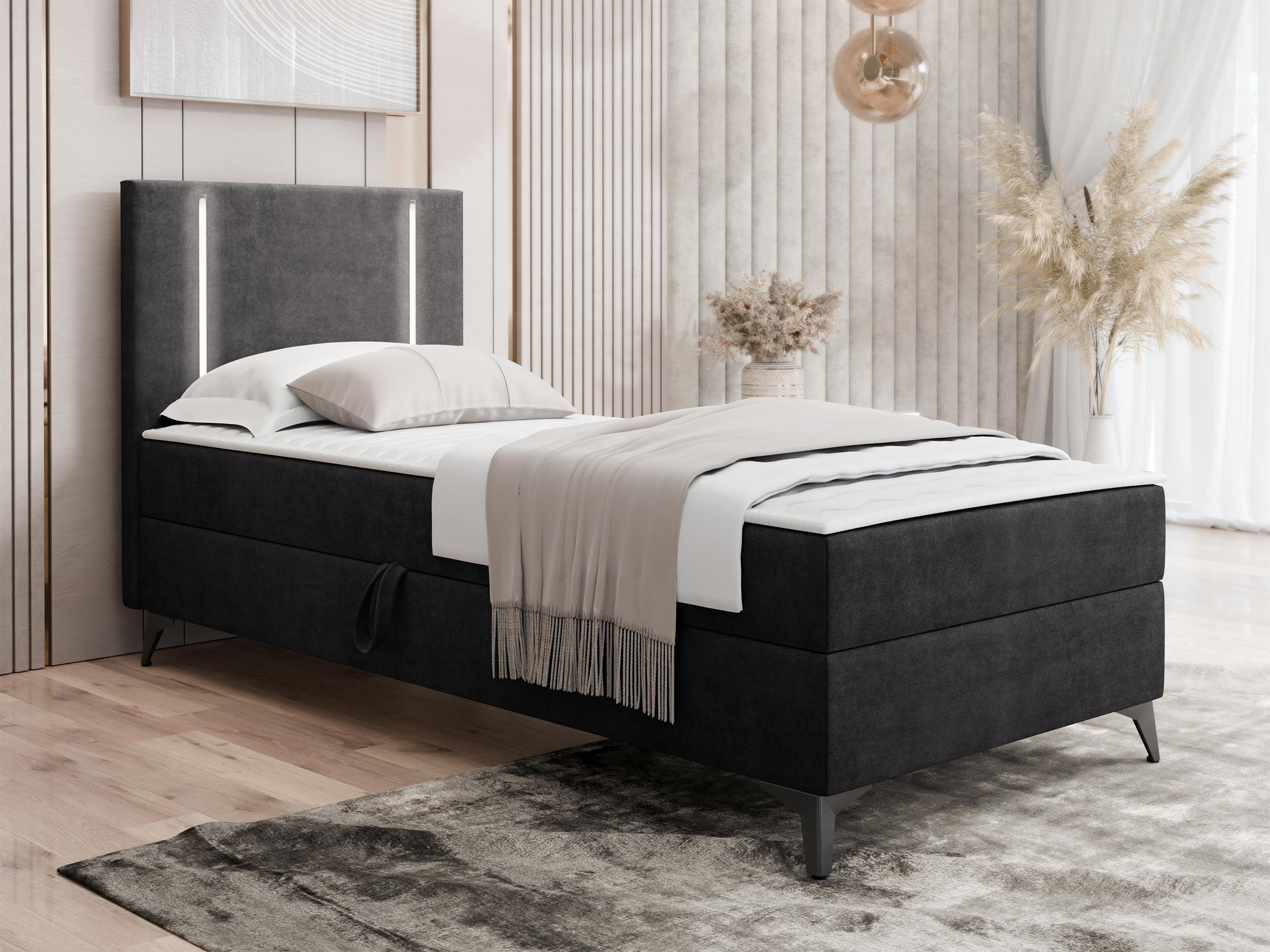 BOXBETT Ono 1, Setite: Links - Schwarz, Holz/Textil (80/200cm) - MIRJAN24