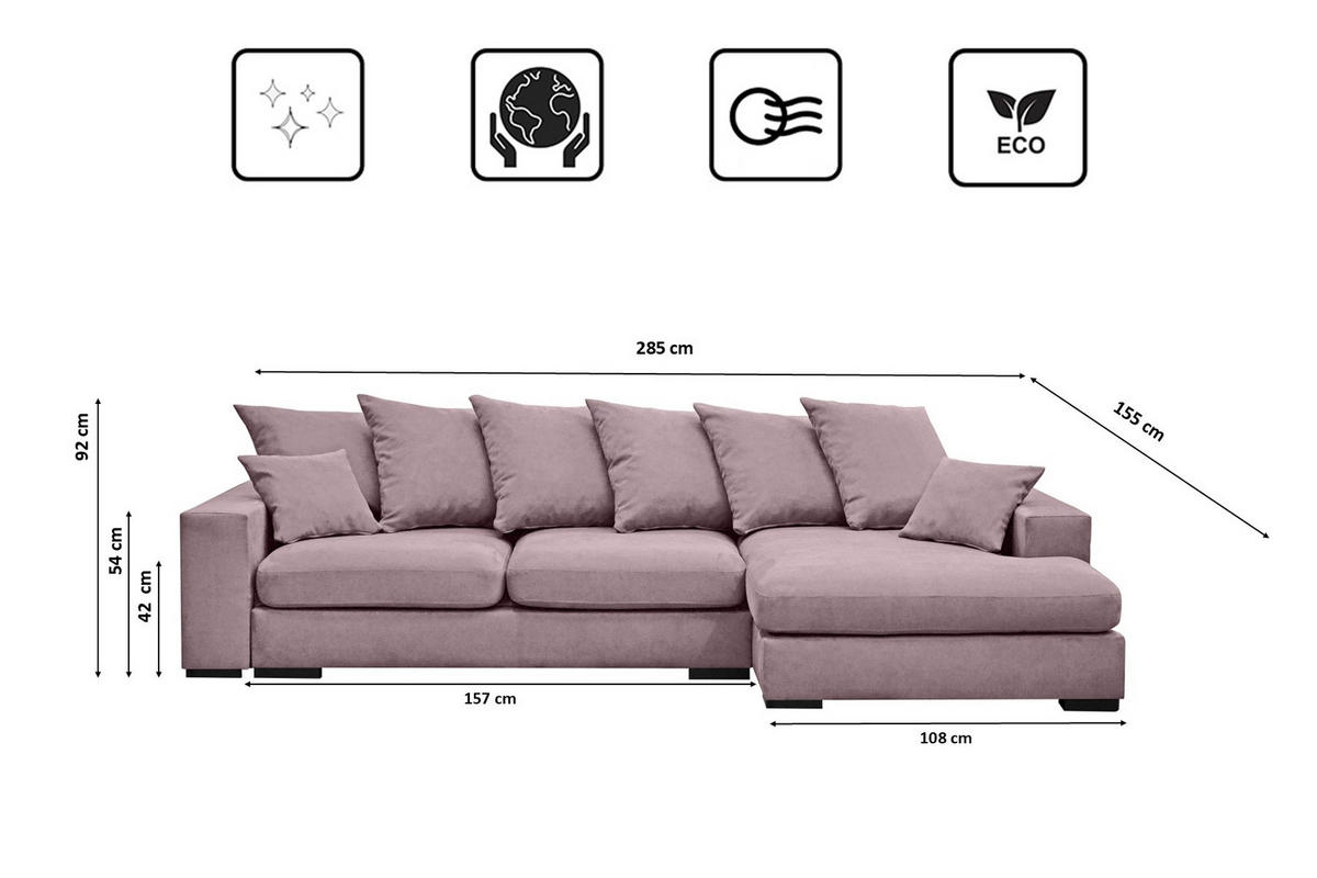 ECKSOFA Mit Schlaffunktion Und Bettkasten Couch L-form Gabon Stoff Riviera Rechts Lila - Lila, Holz (285/155cm) - Kaiser Möbel