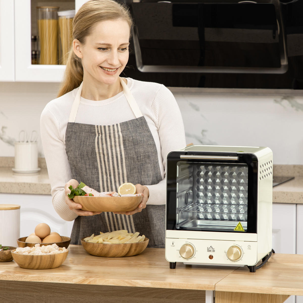 MINIBACKOFEN Eisen Edelstahl gehärtetes Glas Cremeweiß - Creme, Metall (25.5/27.5/32cm) - HOMCOM