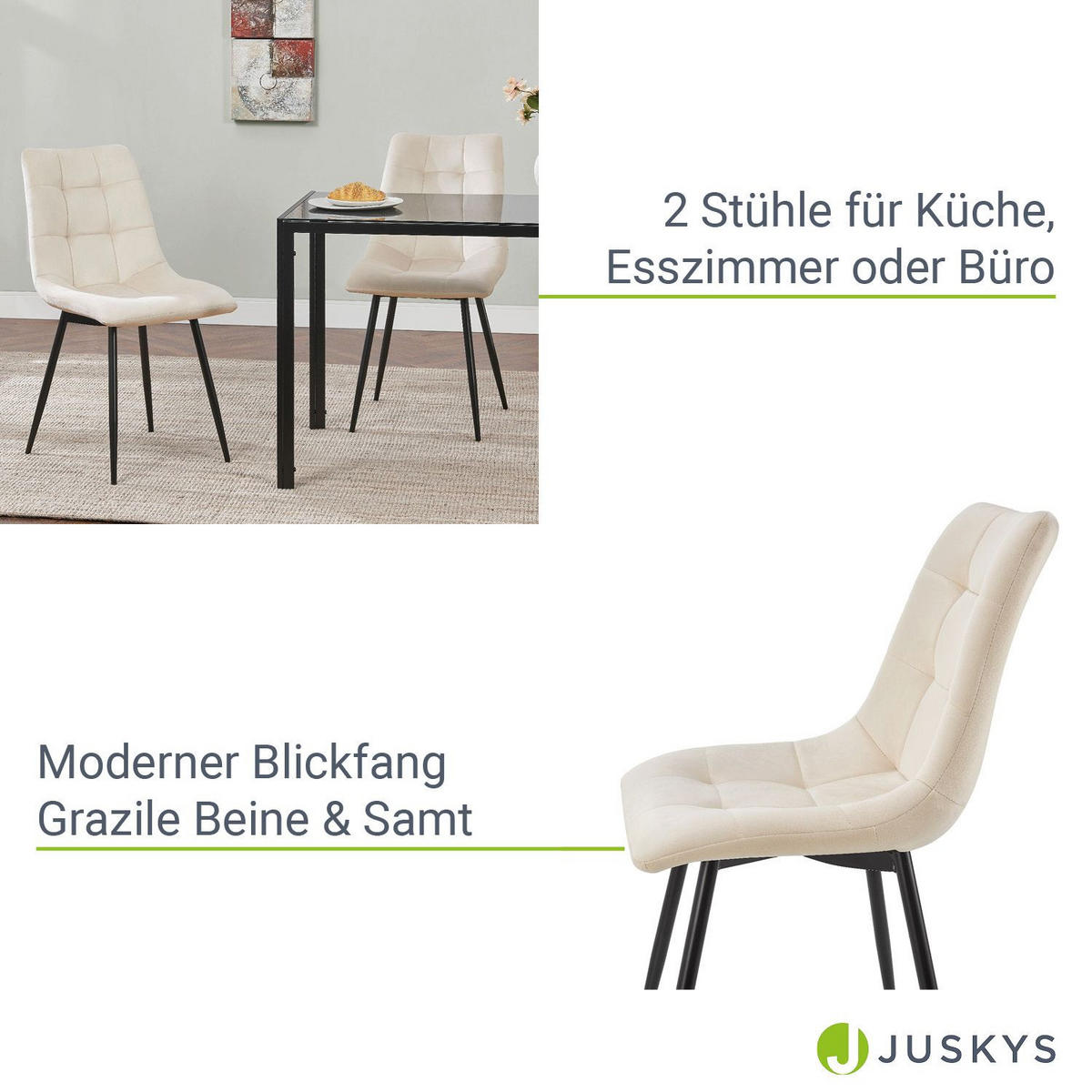 ESSZIMMERSTUHL Blanca Samt beige (2er Set) - Beige, Textil (46/90/61cm) - Juskys