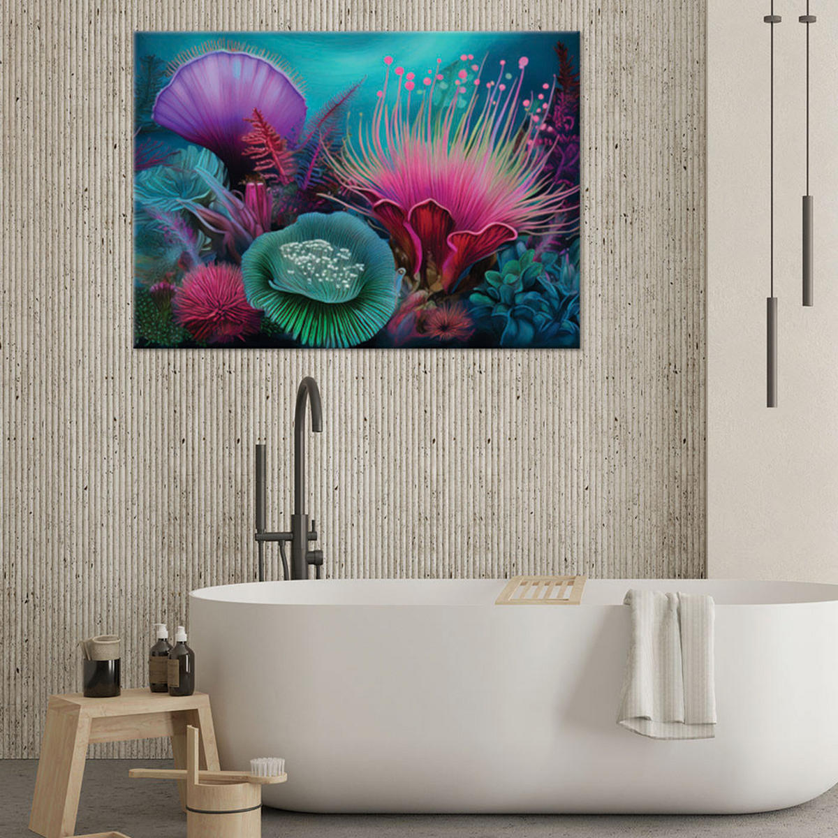 LEINWANDBILD Korallenriff-Meerespflanzen 60x40cm - Türkis, Textil (60/40cm) - Feeby
