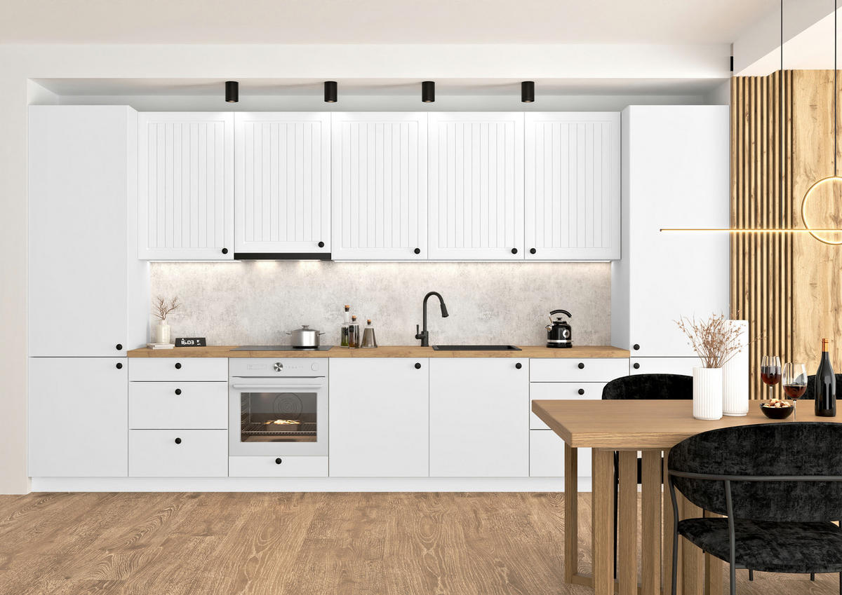 KÜCHENZEILE 420 cm - IRMA & MAX KS5-G420 - in Weiß / Matt - Schwarz/Weiß, Holz/Holzwerkstoff (420/213.3/56cm) - Royal24_Markt