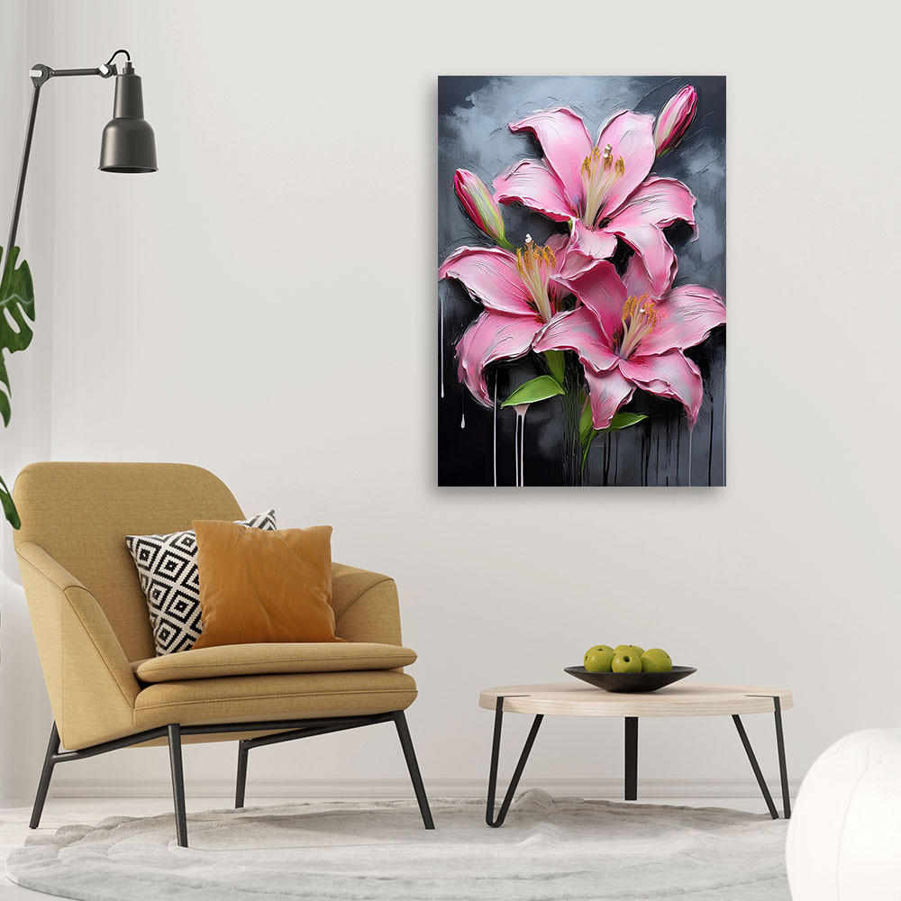 WANDBILD rosa bemalte lilienblumen - Pink, Textil (40/60cm) - Feeby