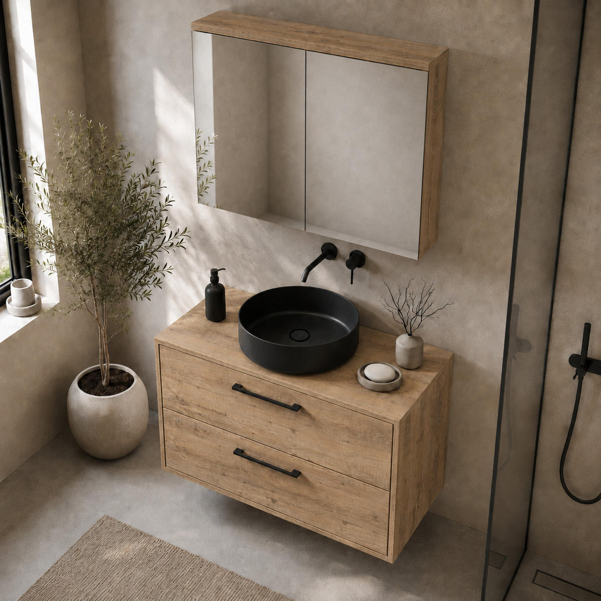 BADMÖBEL-SET Florence 2 Teile Kastanien Eiche - 80 x 46 x 46 cm - Eichefarben, Holz (80/46/46cm) - Badplaats