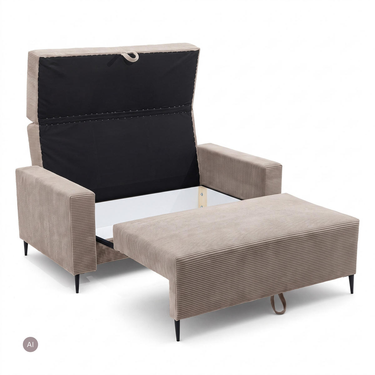 3-SITZER-SOFA EDEL mit Schlaffunktion und Bettkasten, Cordstoff Beige - Beige/Schwarz, Holz/Textil (165/94/100cm) - NACANAPA
