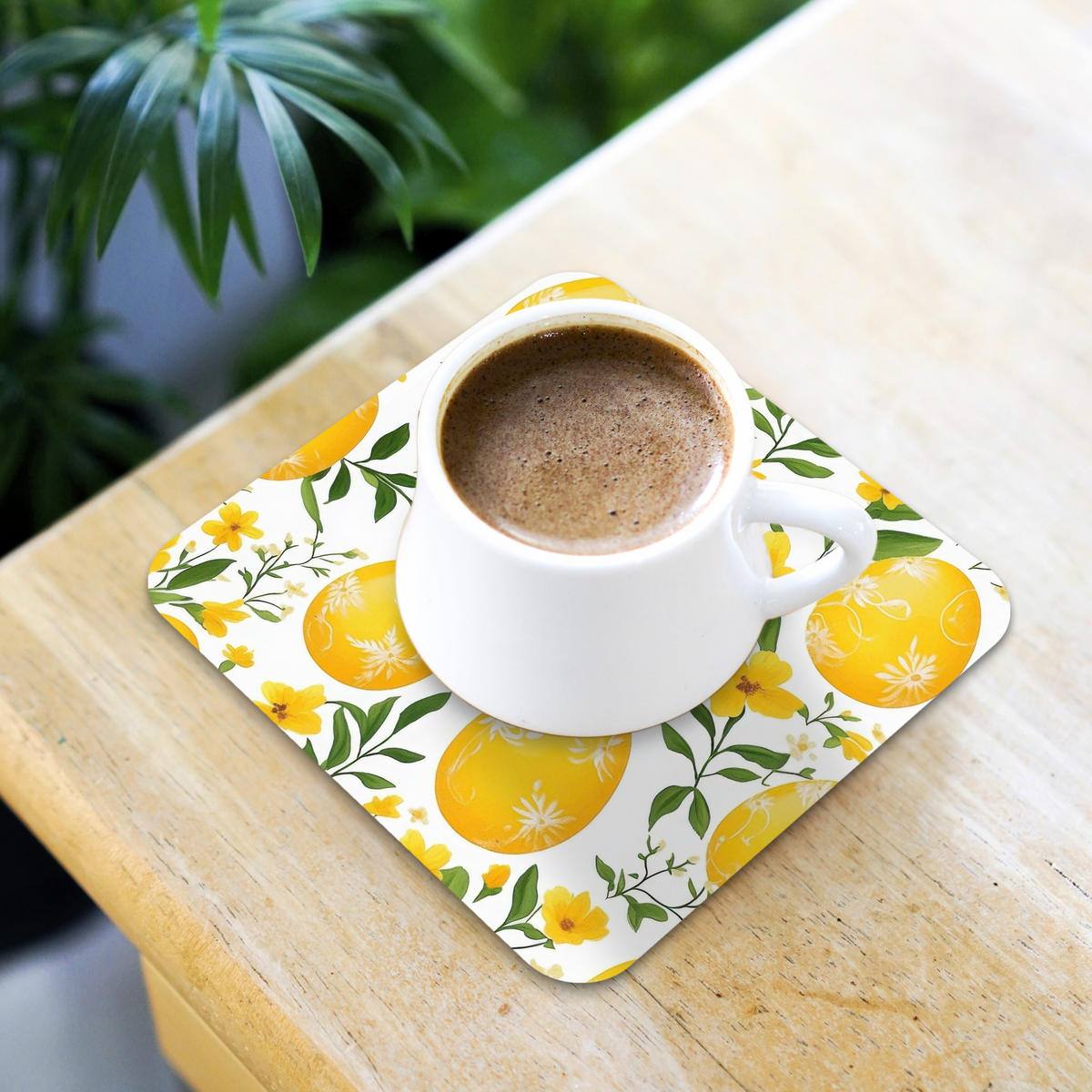 GLASUNTERSETZER 6er-Set Blumen - Ostereier - Gelb 10x10 cm - Gelb, Naturmaterialien (10/0.2cm) - MuchoWow