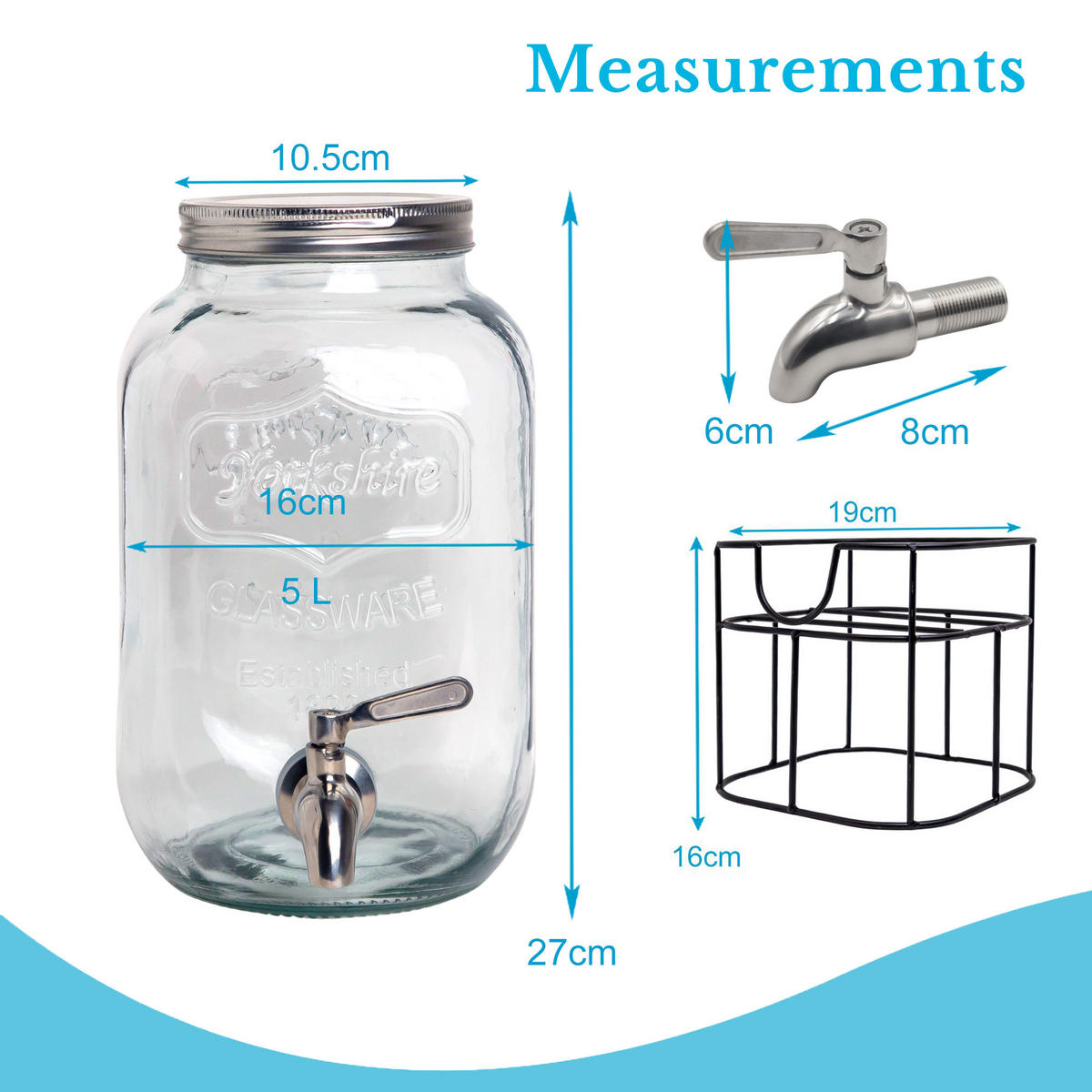 GETRÄNKESPENDER 4 Liter mit Zapfhahn und Gestell - Transparent, Glas (4L) - Intirilife