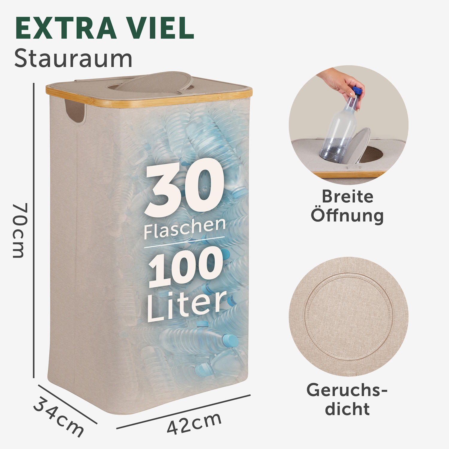 PFANDFLASCHEN-SAMMELBEHÄLTER 100L Beige - Beige, Kunststoff (34/3/42cm) - Blumtal