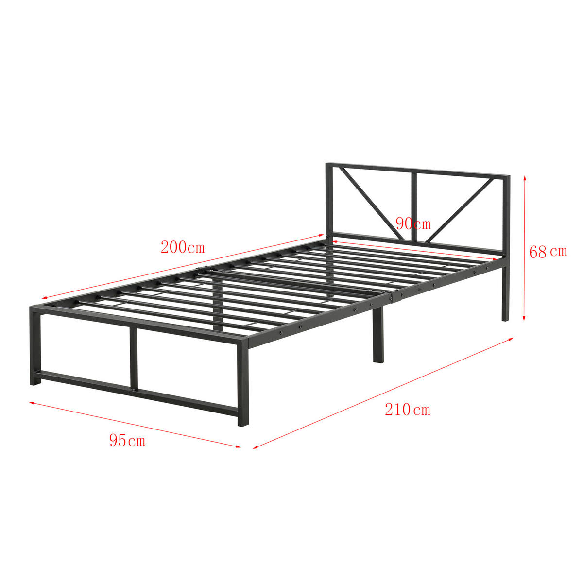 METALLBETT Meran - Schwarz, Metall (90/200cm) - [en.casa]