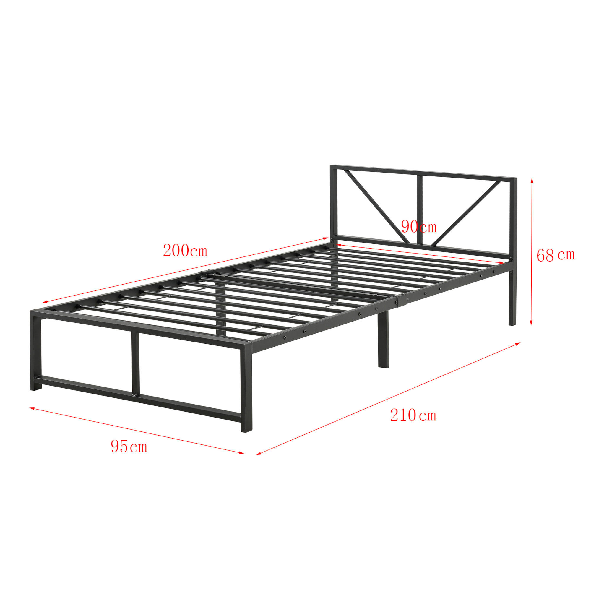 Thumbnail - [en.casa] Metallbett, Schwarz, Textil, Höhe ca. 16 cm, 90x200 cm, Schlafzimmer, Betten, Metallbetten