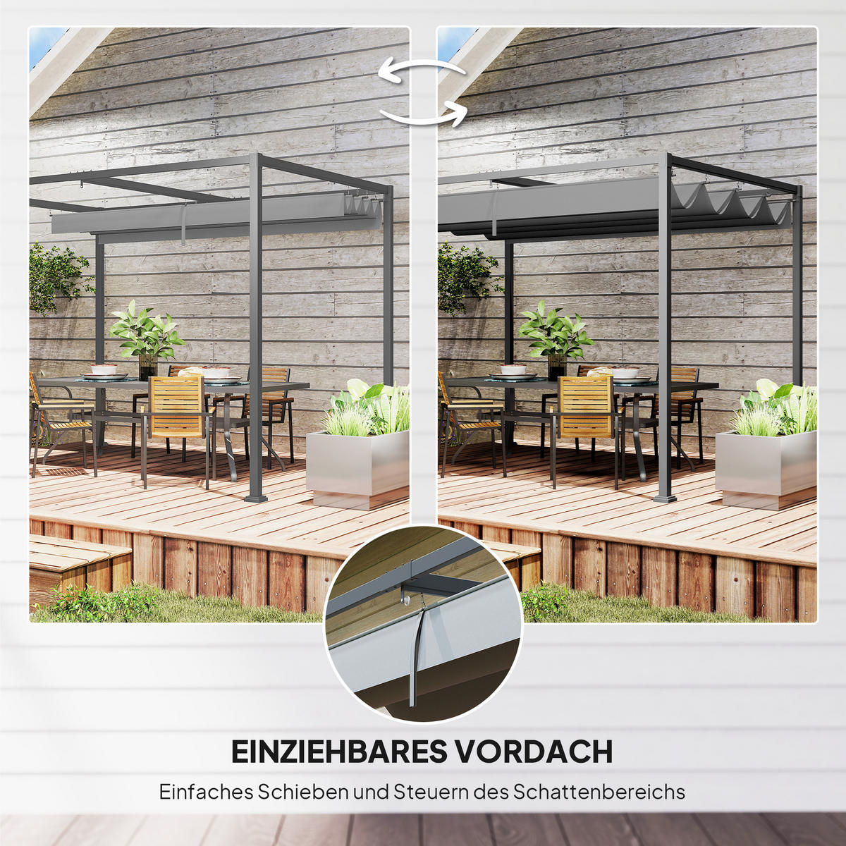 PERGOLA ca. 3 x 2 m als freistehender Gartenpavillon mit verstellbarem Dach und UV-Schutz, Terrassenüberdachung aus Metall, Grau - Grau, Metall (298/221/213cm)