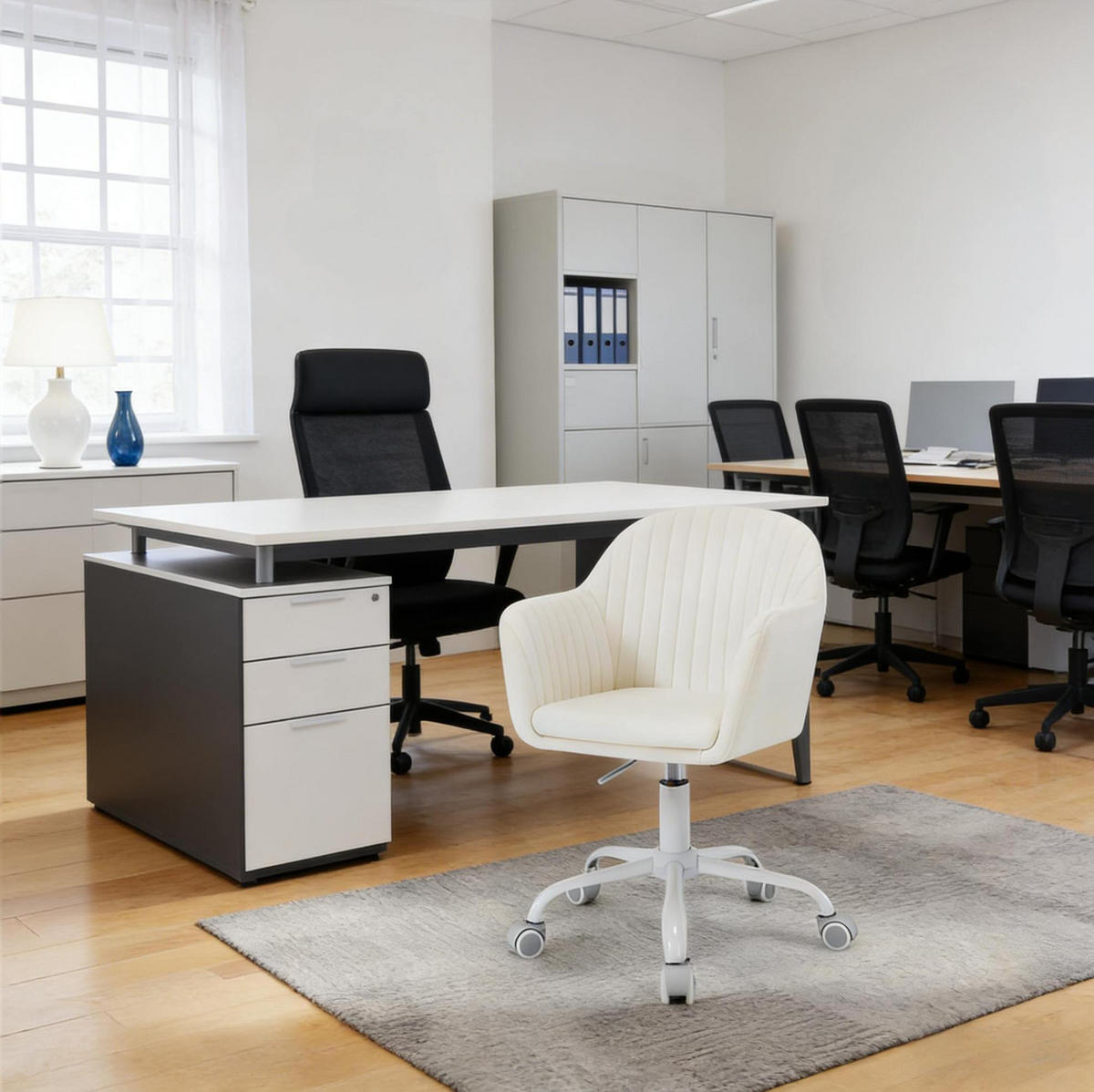 BÜROSTUHL höhenverstellbar drehbar 58 x 58,5 cm Samt Cremeweiß - Weiß, Metall (40/87/56cm) - Meubliv