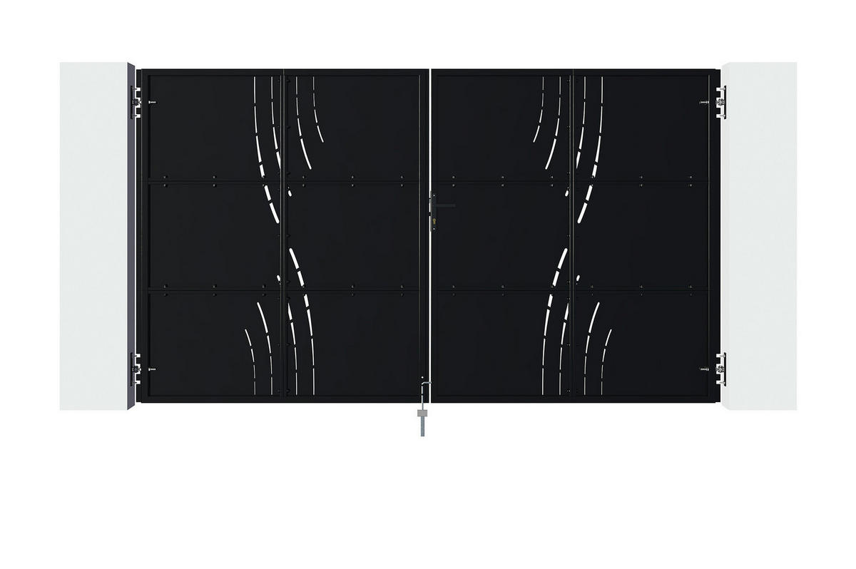 STAHLFLÜGELTOR Nali Veleta Mattschwarz 3,5m H.200cm - Schwarz, Metall (343/200cm) - Casanoov