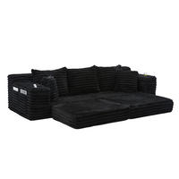 SOFA mit Schlaffunktion 273 x 98 x 87 cm Cord Black - Schwarz, Kunststoff (38.58/34.25/107.48cm) - Meubliv