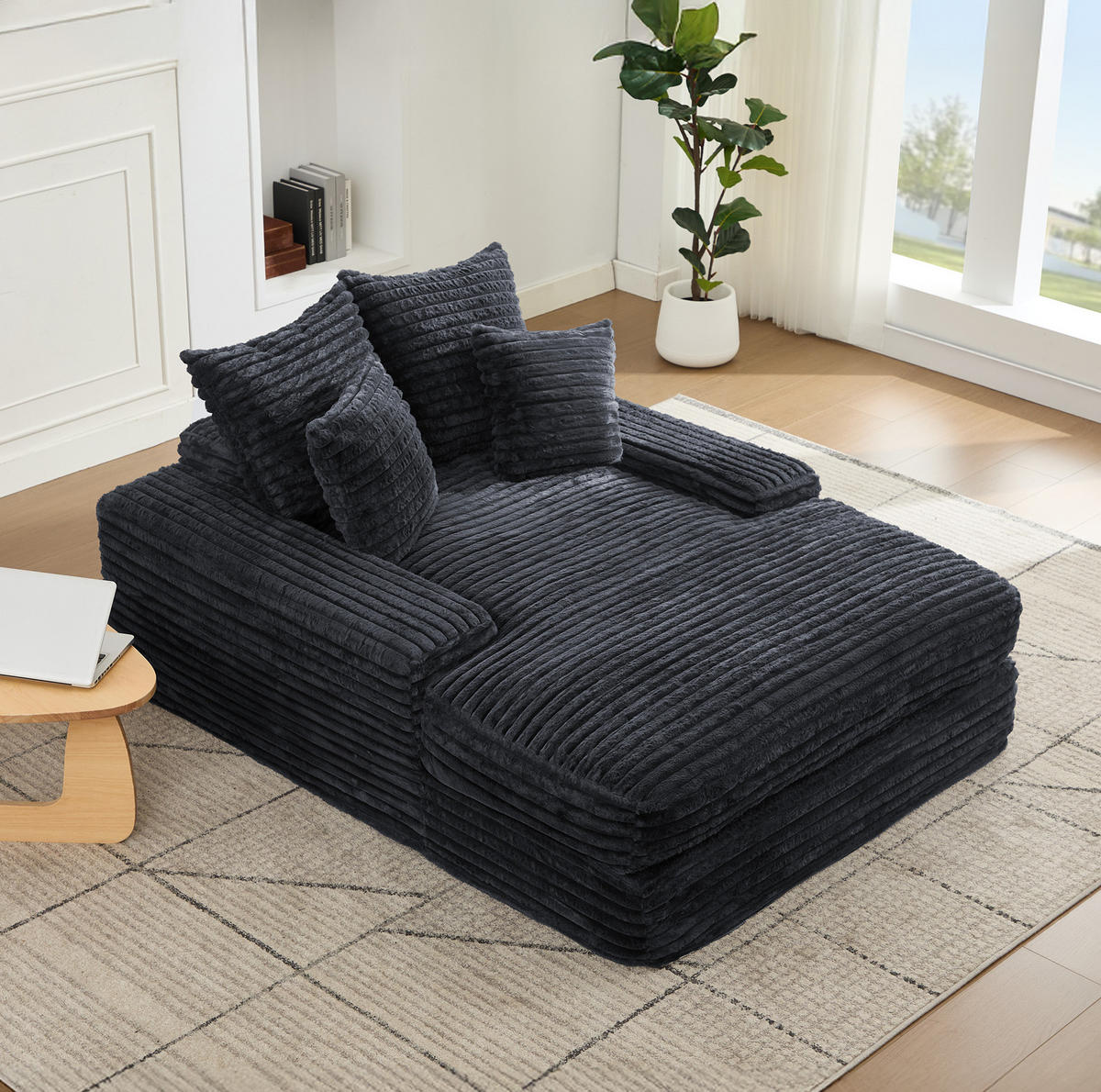 CHAISELONGUE Cordstoff 135 x 165 cm Grau mit 4 Kissen - Grau, Kunststoff (135/58/165cm) - Beauniv