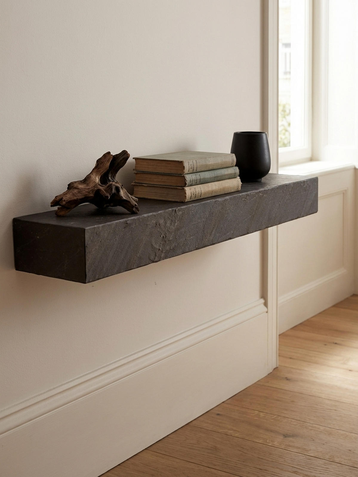 WANDREGAL Mango Massivholz Steinoptik Rechteckig Modern, Grau 90x20x10 cm - Grau, Holz (90/10/20cm) - KADIMA DESIGN