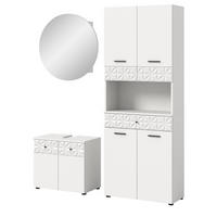 BADMÖBEL-SET weiß Hochglanz 3-teilig 155 cm, Komplettset mit 3D-Struktur - Weiß Hochglanz, Glas/Holzwerkstoff (155/187/37cm) - Inn.Furn