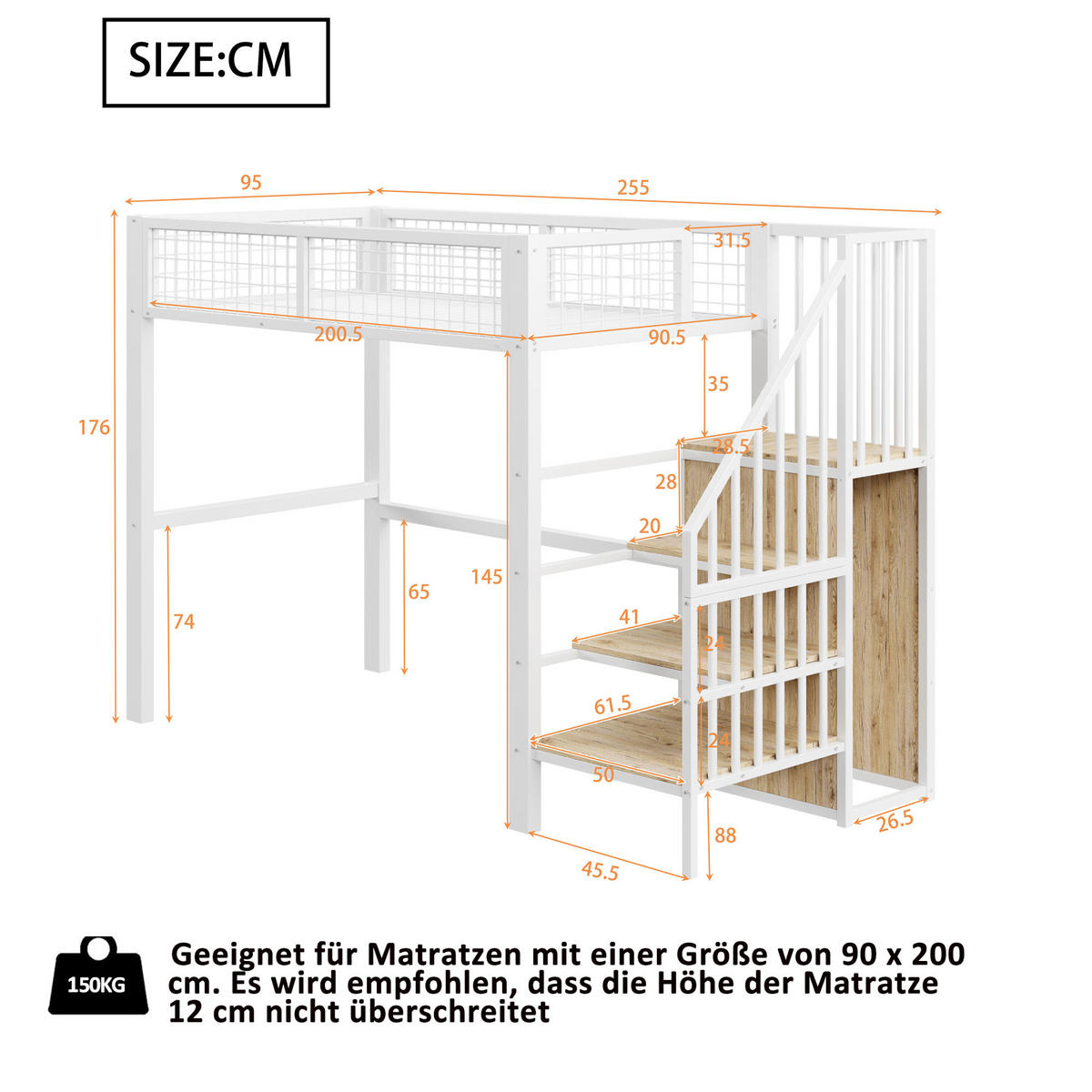 HOCHBETT Eisen 90/200 cm Weiß - Weiß, Metall - Raumix