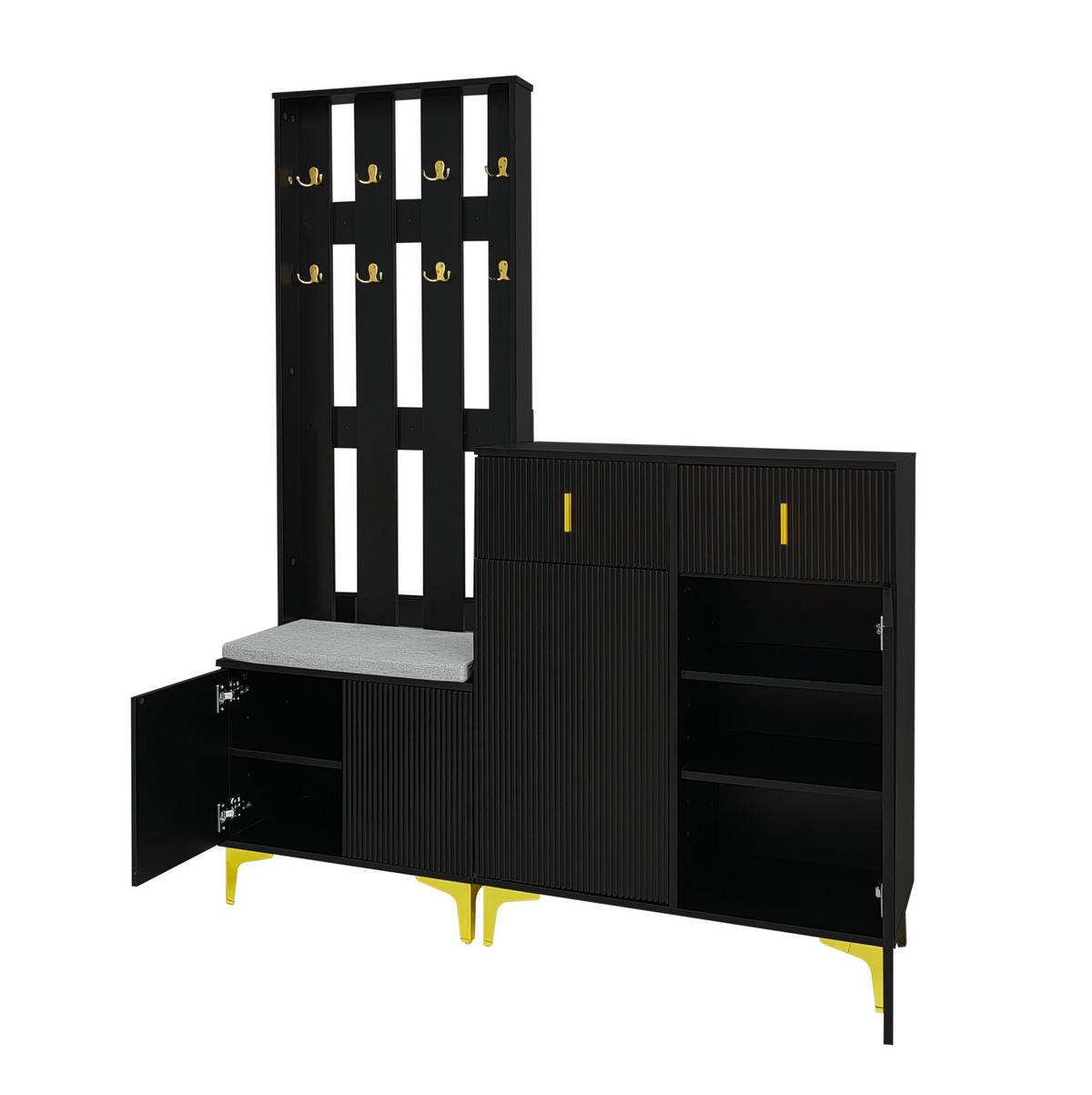 SCHUHSCHRANK 83/101/35 cm Schwarz aus Spanplatte mit Garderobe - Schwarz, Holzwerkstoff (83/101/35cm) - OKMYHOME