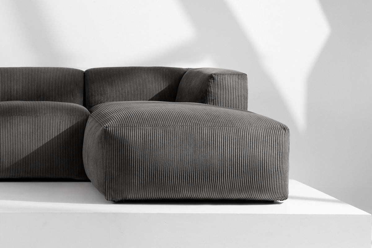 ECKMODULSOFA-RECHTS BUFFO 3/4 Sitzer mit extrem weicher Sitzfläche, Kordstoff, grau - Grau, Textil (237/180cm) - KONSIMO®