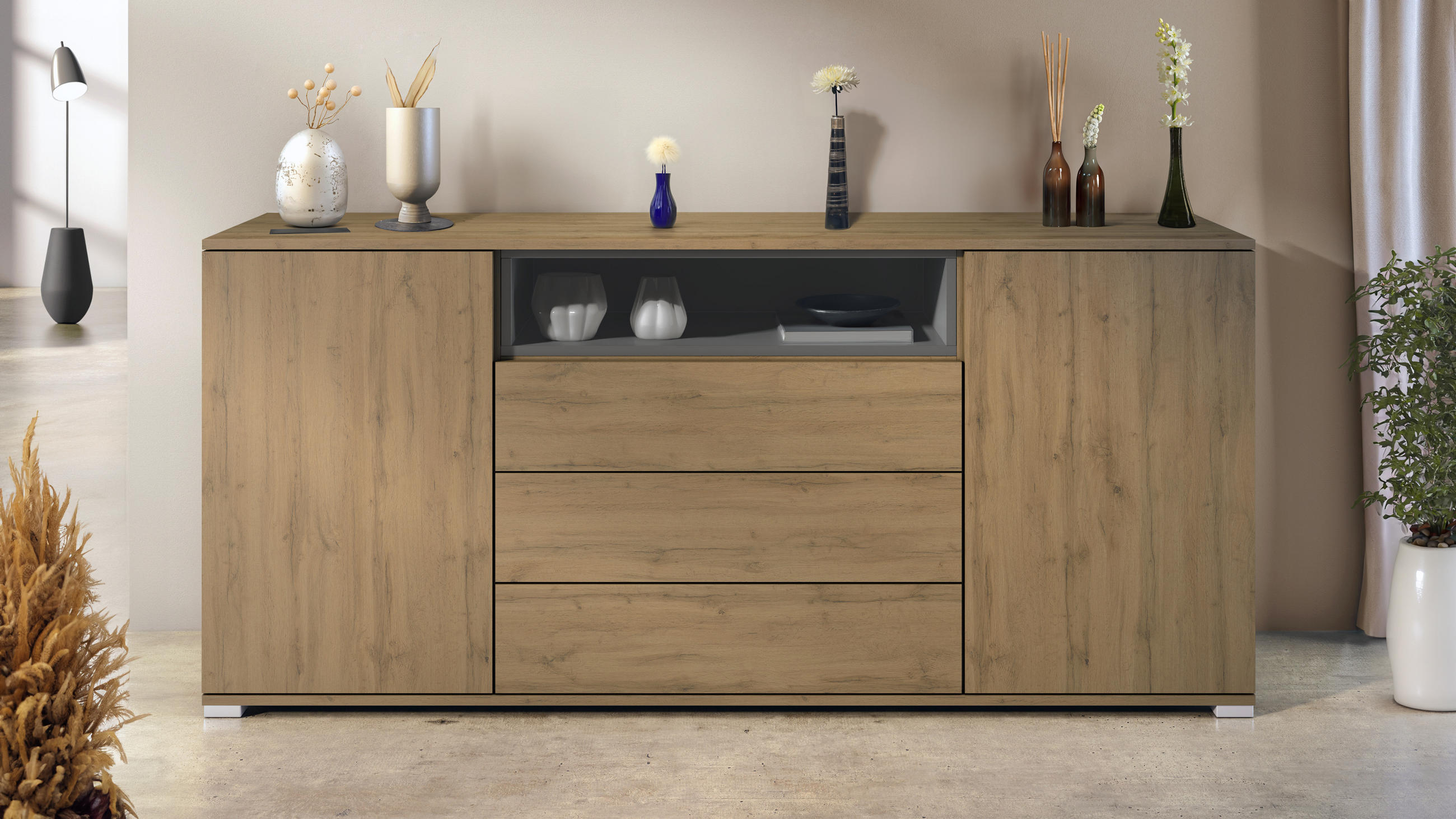 SIDEBOARD Skadu Anthrazit matt - Anthrazit, Holzwerkstoff (166.5/75.5/35cm) - Vladon