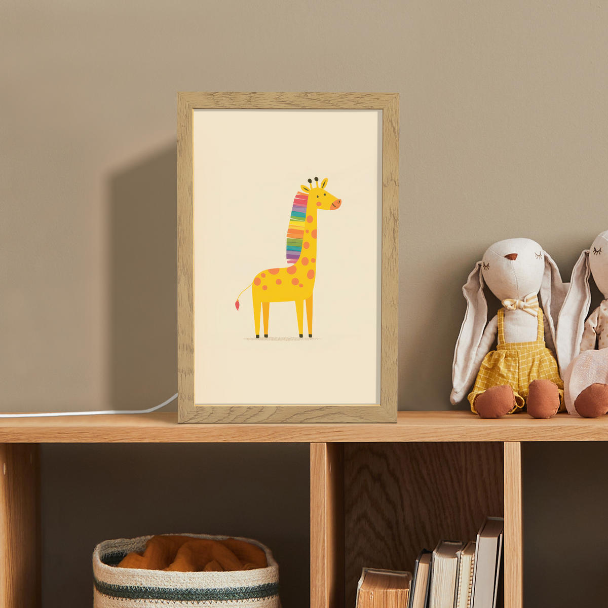 NACHTTISCHLAMPE Giraffe - Regenbogenmähne - Beige 20x30 cm - Beige, Holzwerkstoff (8/20/30cm)