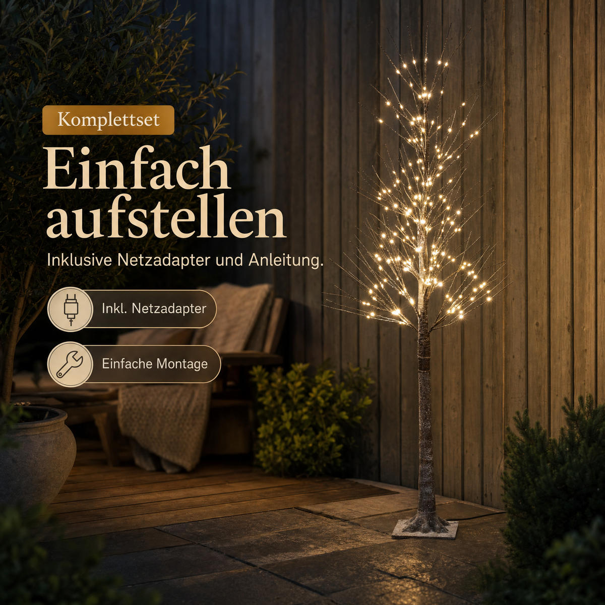 LED-BAUM 150 cm mit 240 neutralweißen LEDs und Schneeverzierung für Innen und Außen, 5 Meter Kabel - Weiß, Kunststoff (17/17/150cm) - Northpoint
