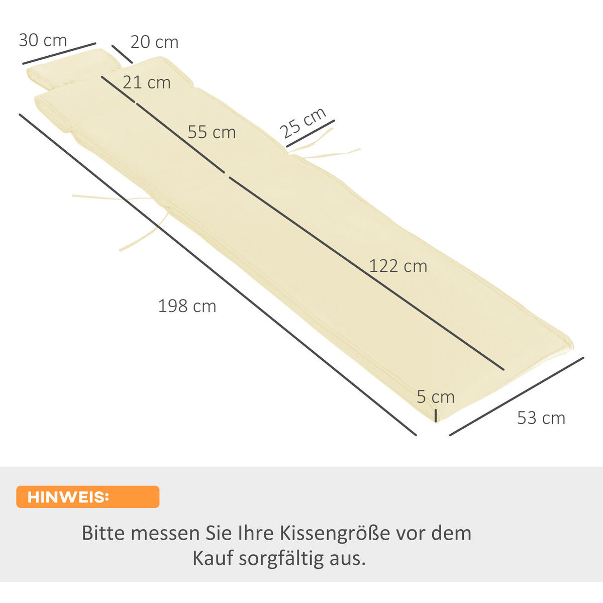 SITZKISSEN, Polyester, Cremeweiß - Creme, Naturmaterialen/Kunststoff (53/5/198cm) - Outsunny