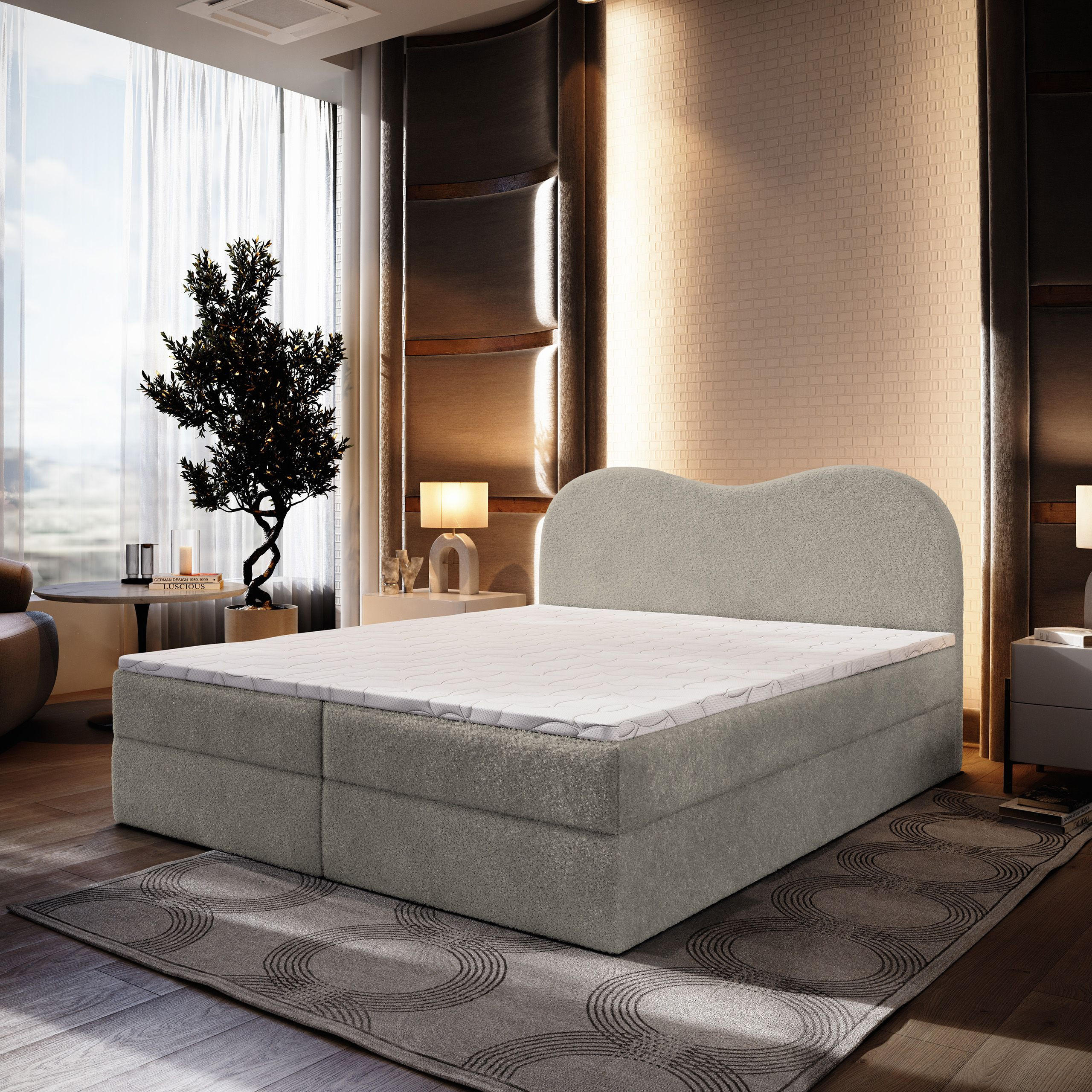 BOXBETT FLUVIA N 140x200 cm mit Matratze und Topper - Hellgrau - Hellgrau, Holz (140/200cm) - MASSENO