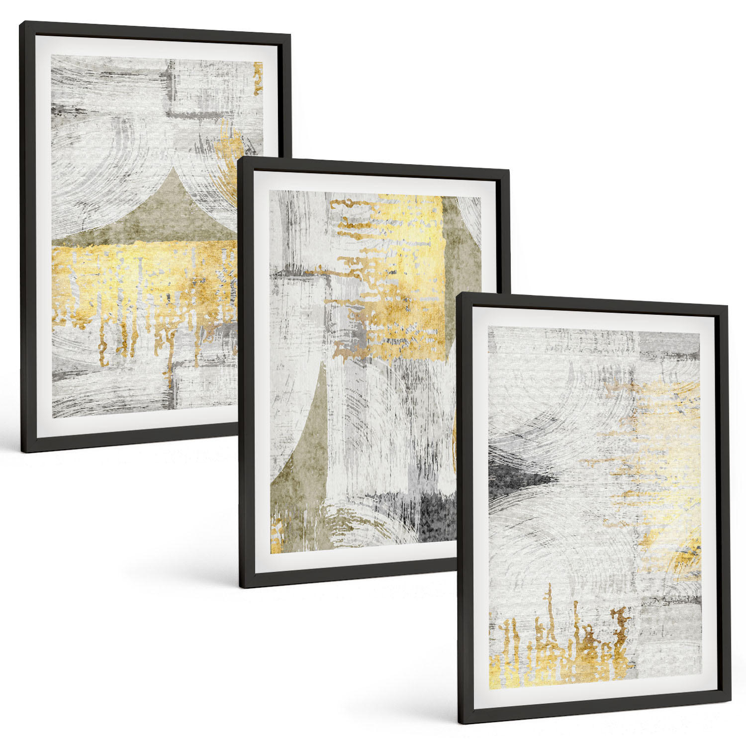 BILDER SET 3er Set - 40x60 cm Schwarzer Rahmen - Abstrakte modische Malereimuster - Schwarz, Kunststoff (40/60cm) - TULUP