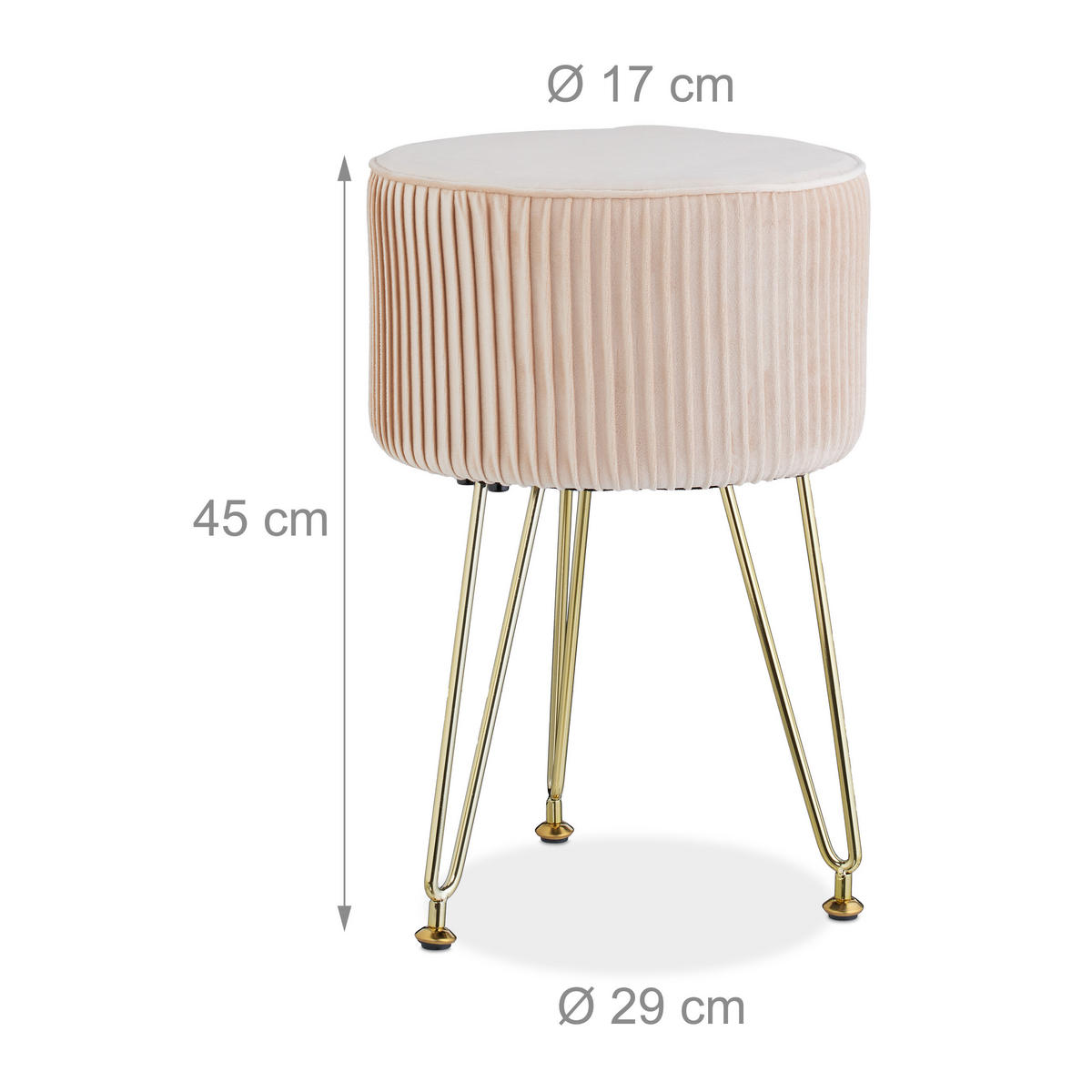 SAMT-HOCKER - Beige, Holzwerkstoff/Textil (29/45/29cm) - Relaxdays