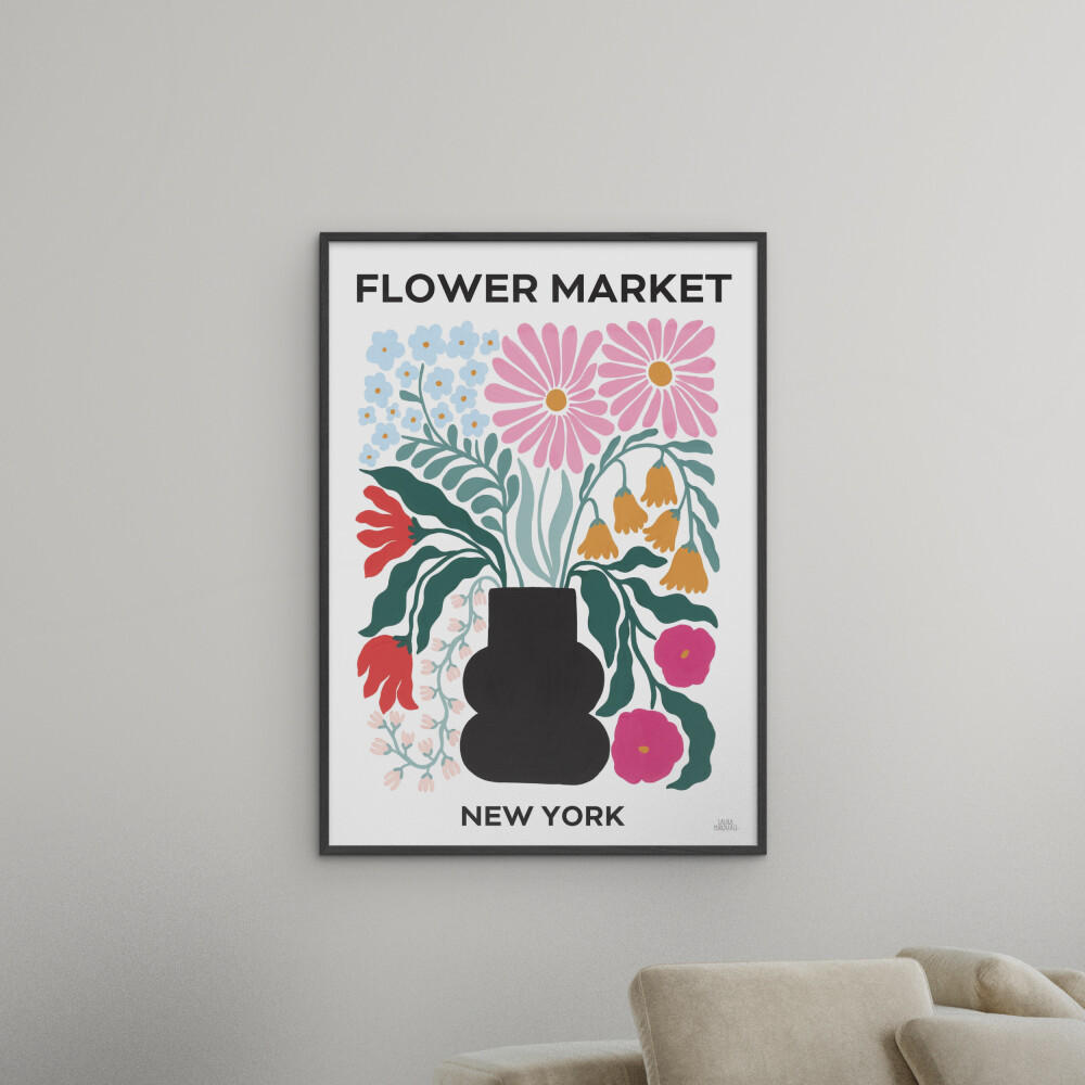POSTER mit Rahmen Wild Apple - Flower Market III - Multicolor/Schwarz, Holz/Papier (70/100cm) - Poster&Frame