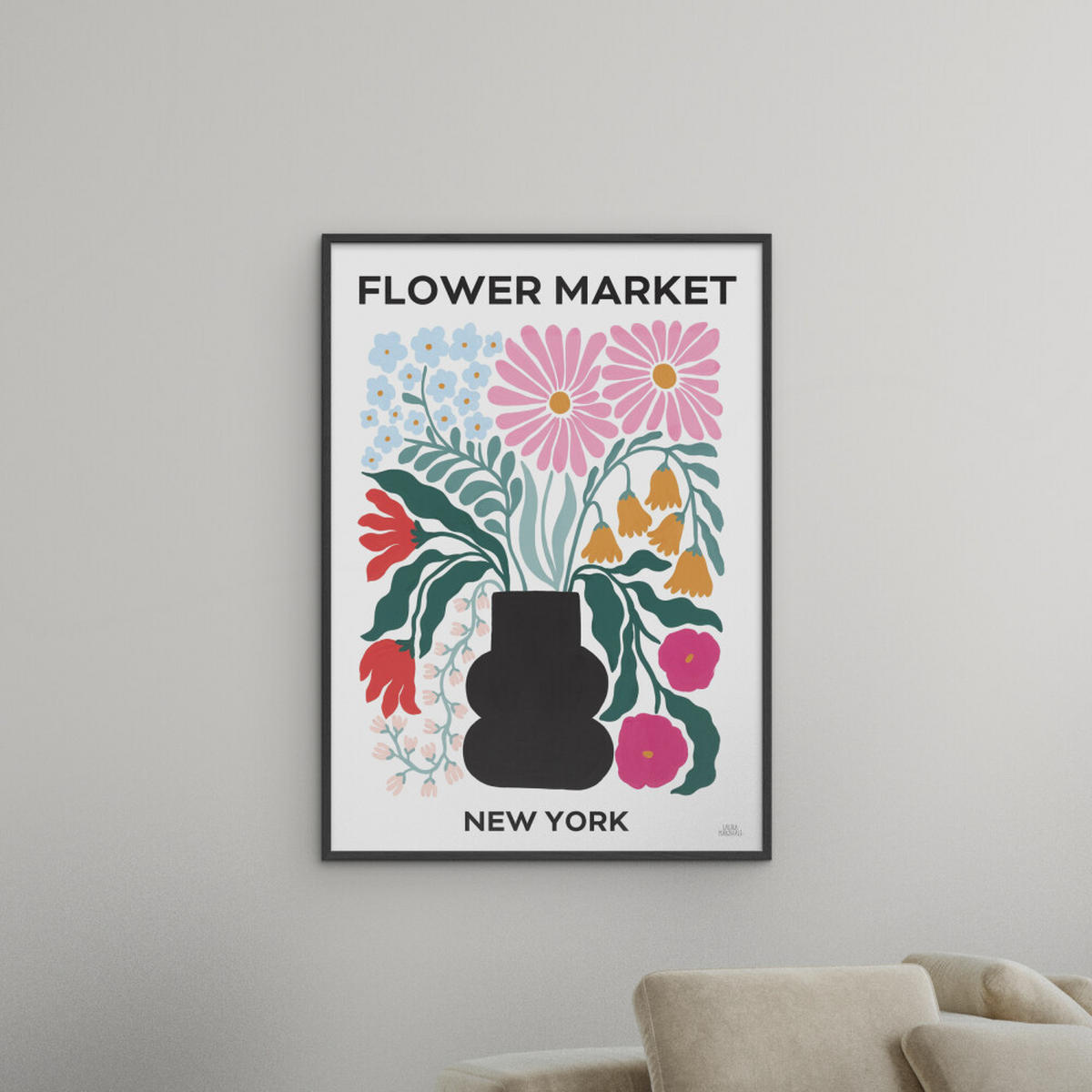 POSTER mit Rahmen Wild Apple - Flower Market III - Multicolor/Schwarz, Holz/Papier (70/100cm) - Poster&Frame