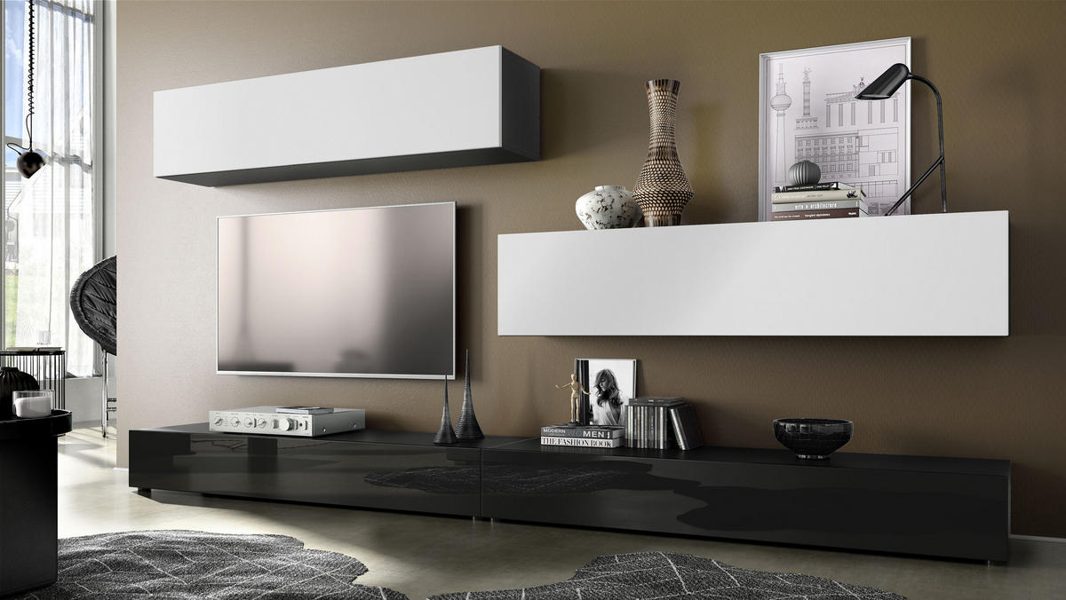 WOHNWAND Nublo Klappen in Weiß matt - Weiß, Holzwerkstoff (279/147/39cm) - Vladon