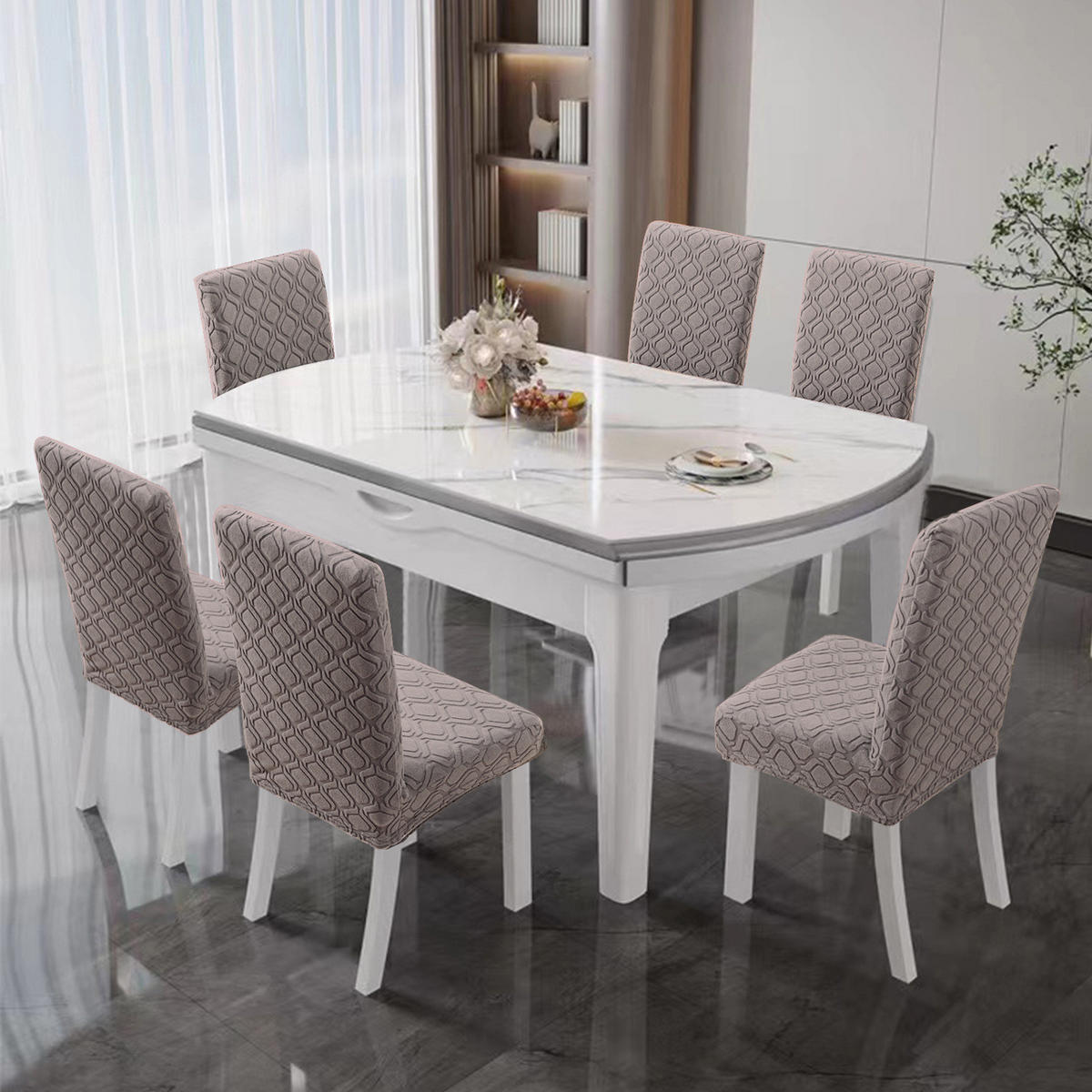 STUHLHUSSE Stretch Stuhlbezug 1 Stück - Hellbraun, Textil (18/25cm) - Kaket